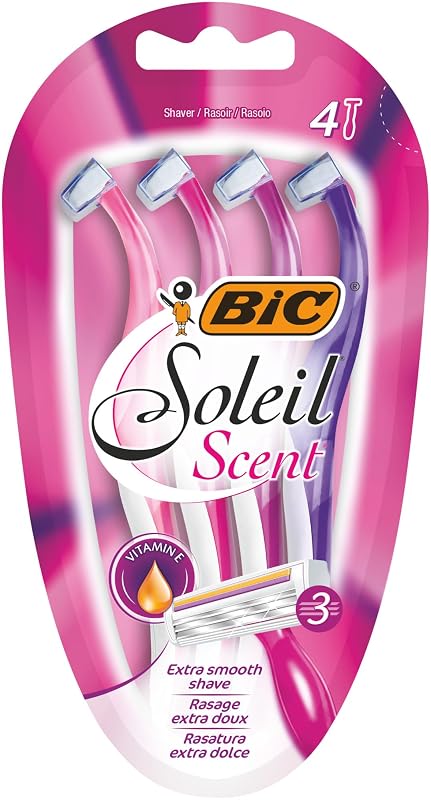 BIC Soleil Scent Aparelho de Barbear Descartável com 3 Lâminas e Faixa Lubrificante, Pacote com 4