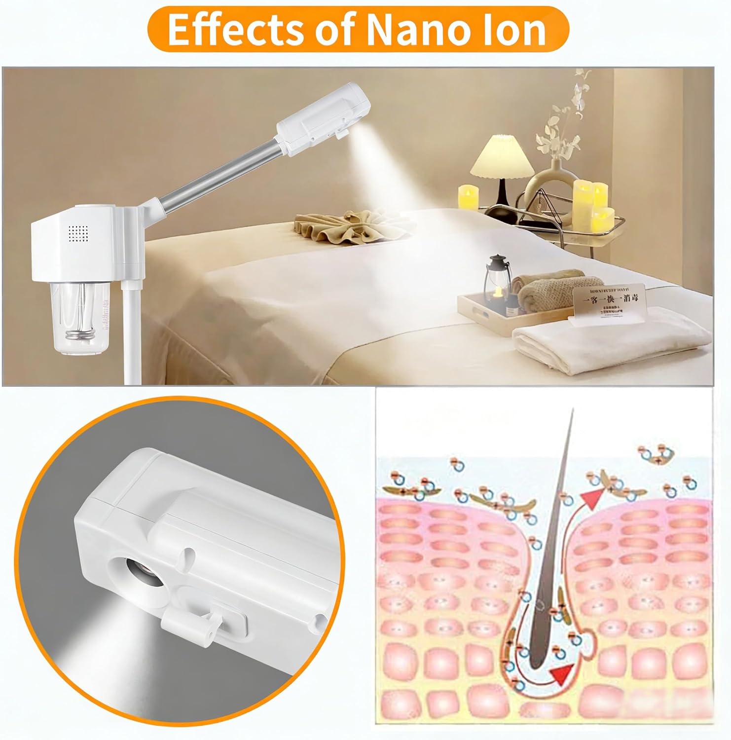 Professional Facial Steamer, Hot Mist Spray, Vaporizador Facial Steamer for Esthetician, Height Adjustable, SPA at Home, White - Image 4