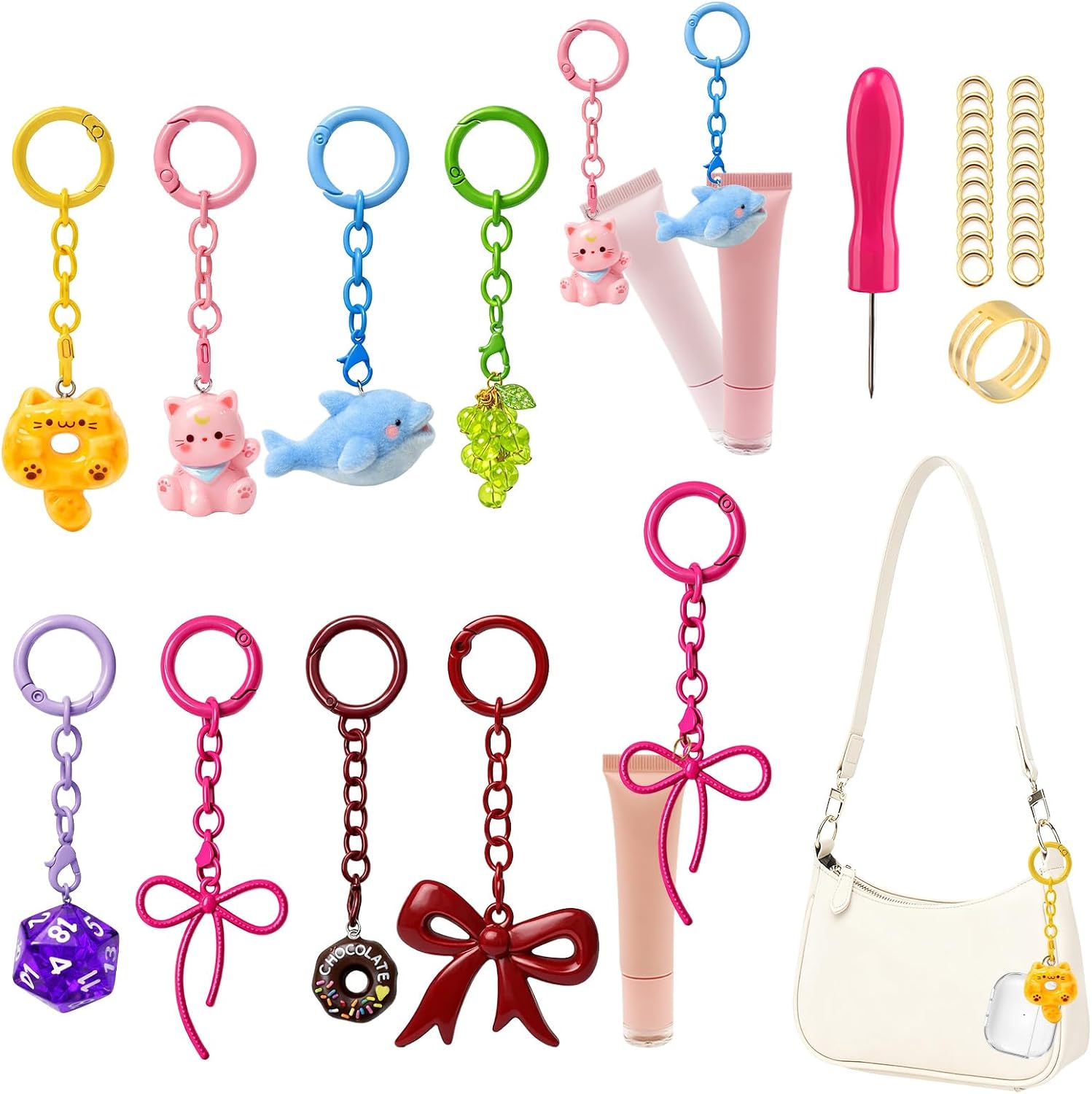 12Pcs Lip Gloss Keychain Charms - Lip Balm Keychain Kit Exquisite Cute Charms Bag Purse Decor Gifts for Women Girls