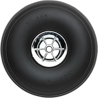 DU-BRO RC Airplane Wheels, 82.55 mm Diameter - Low Bounce RC Wheel for Airplane RC Plane Kit, with 6-Spoke Chrome Wheel Hub, RC Plane Tires for Grass and Paved Runways, Available in 8 Wheel Sizes
