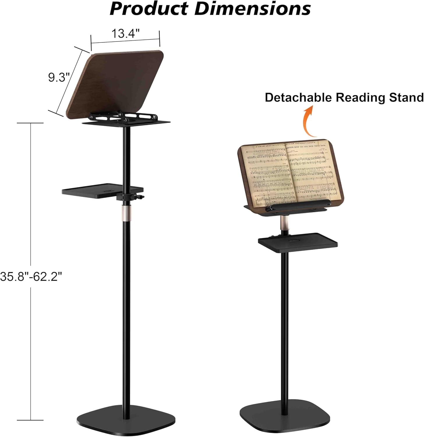 2 in 1 Book Holders for Reading Hands Free, Floor and Desktop Adjustable Book Stand with Page Clips for Music, Laptop, Cookbook, Projector