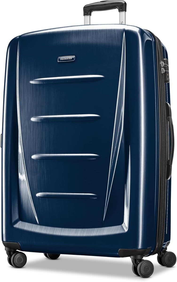 Winfield 2 Equipaje rígido expandible con ruedas giratorias, azul marino, a cuadros, grande, 28 pulgadas