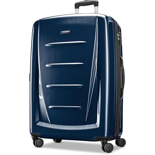 Samsonite Winfield 2 Hardside Expandable Luggage with Spinner Wheels, Navy, Checked-Large 28-Inch