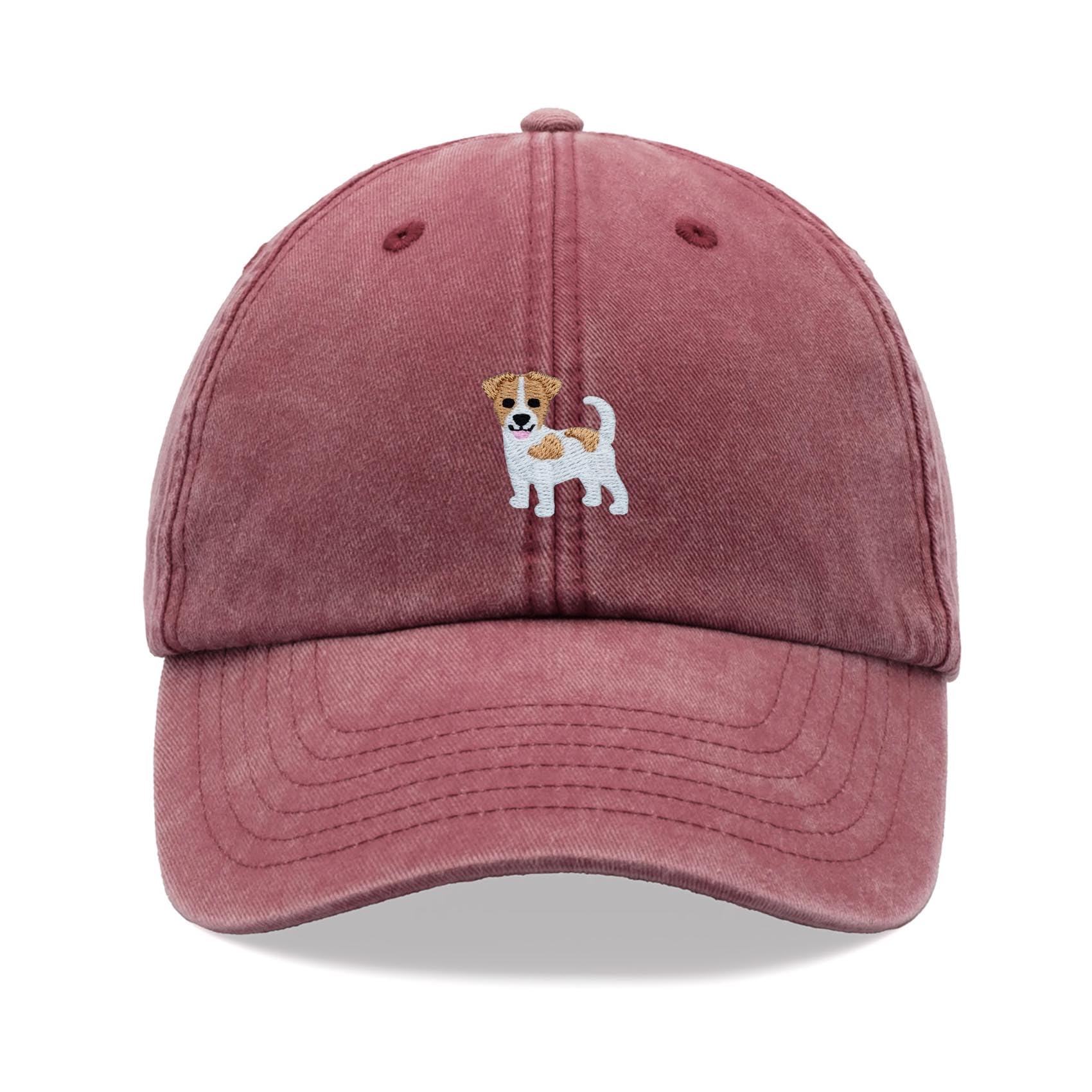 Jack Russell Terrier Dog Baseball Cap Vintage Washed Unisex Dad Hat Adjustable Red