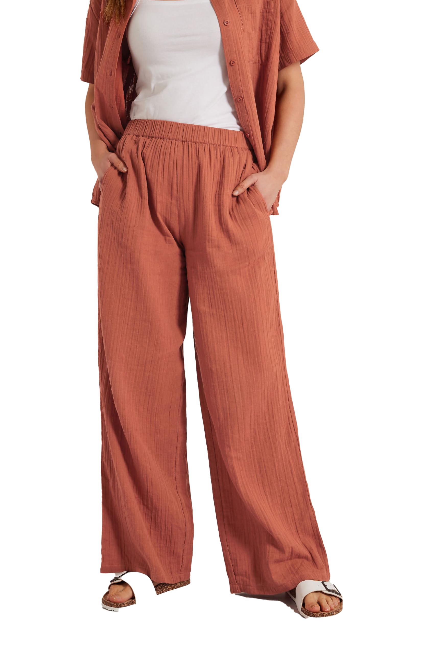 Long Tall Sally - Women's Wide Leg Trousers - Cotton - Orange - 16L