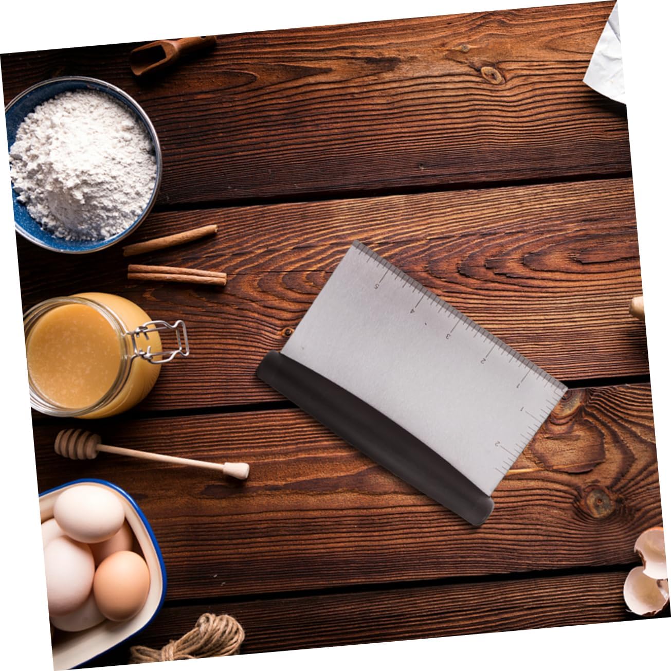 Stainless Steel Dough Cutter Measurement Scale Versatile Baking Scraper for Pizza Pastry and Bread Kitchen Tool for Home and Professional Use