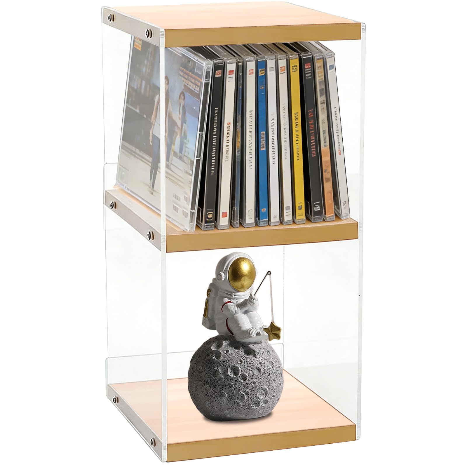 CD Holder Desk Rack Organizer, Wooden Clear Acrylic CD Holder Stand, Game Disc Display CD Organizer Desk Stand Protection Storage Cube, Fit for Theatre Room Collectibles Holds 30 CD Case