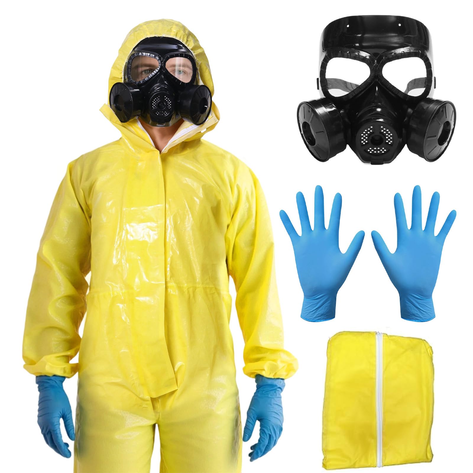 Costume d'Halloween Hazmat, combinaison jaune à capuche avec gants, masque et cordon pour déguisement, cosplay