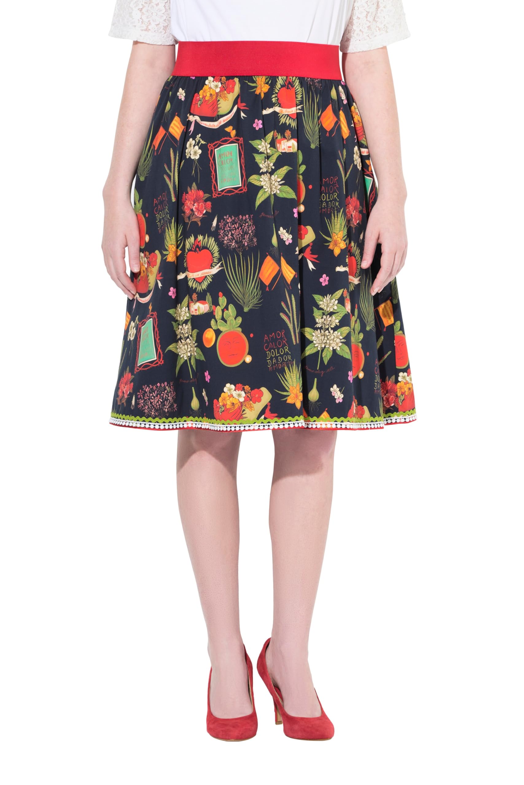 Ulla Popken Damen große Größen Übergrößen Plus Size Rock, Landhaus-Druck, A-Linie, Elastikbund 841193