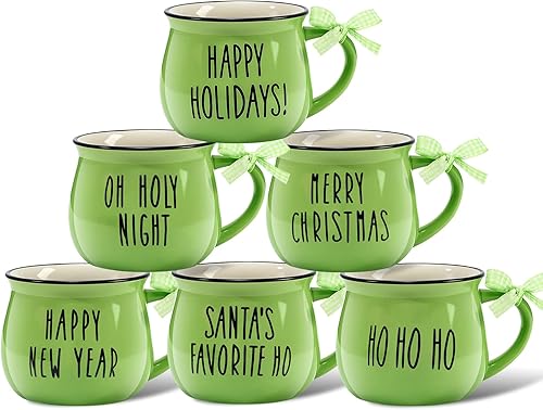 Miniatura 25 de Sawysine Juego de 6 tazas de café de Navidad, tazas de cerámica de 12 onzas, regalo de chocolate caliente para familiares, mamá, mujer, amiga, casa