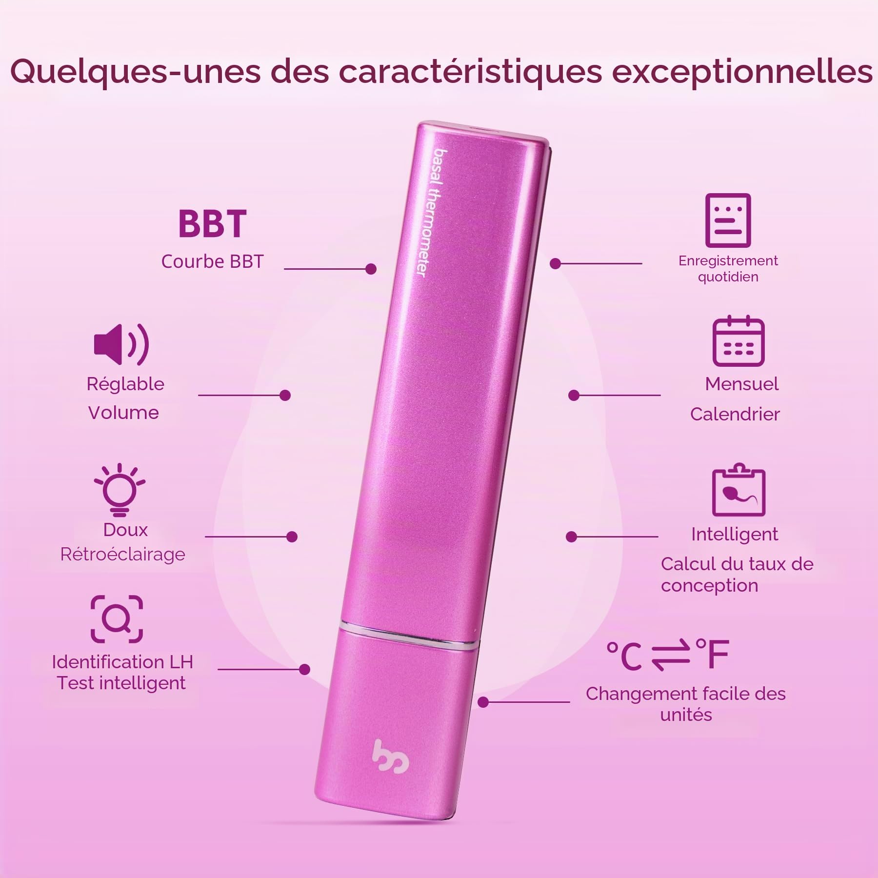 Femometer Thermomètre Basal Intelligent - Suivi Précis de l'Ovulation par la Méthode de la Courbe de Température - Connecté à l'Appli, Enregistrement Automatique, pour Tomber Enceinte Rapidement