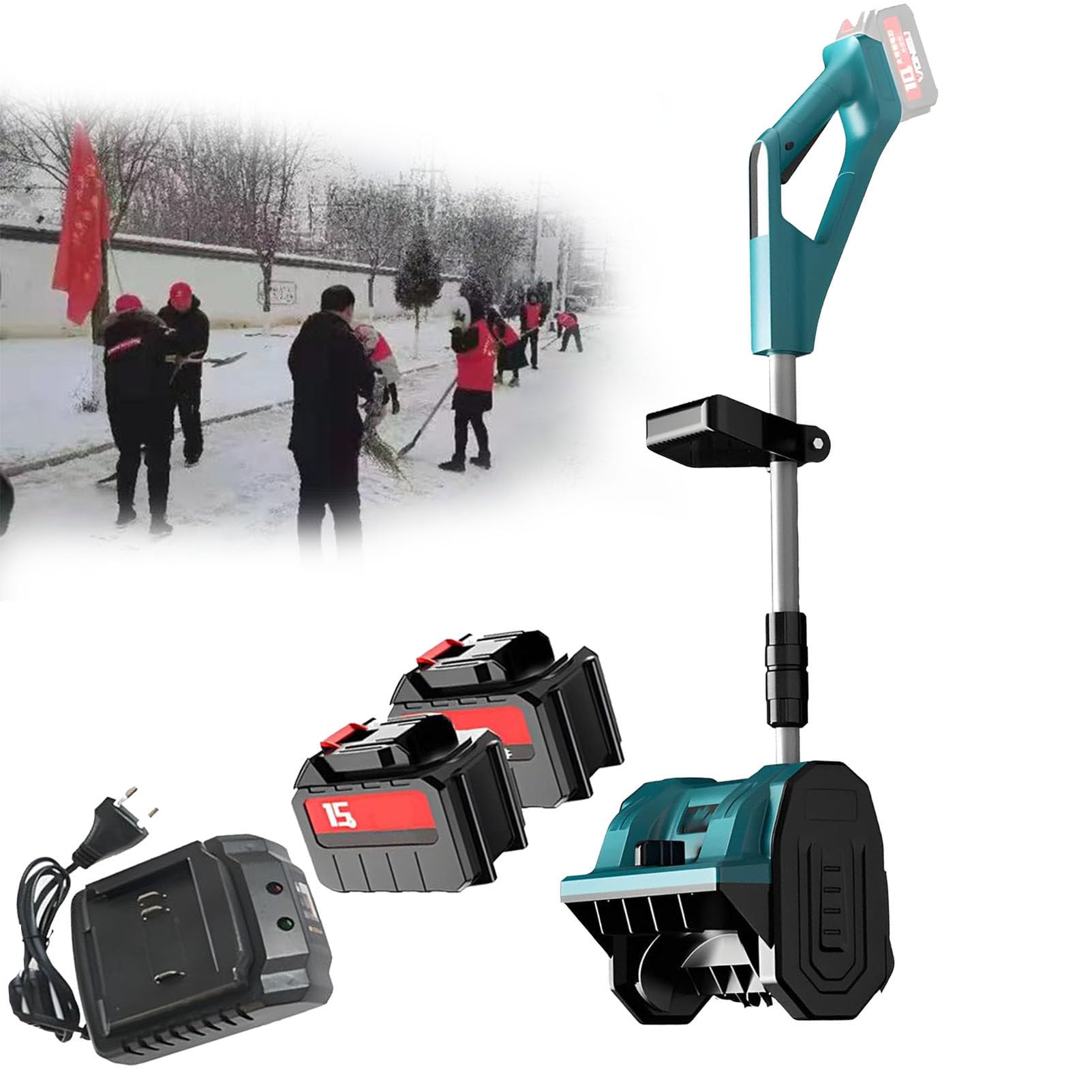 Pala da neve elettrica, senza fili e ricaricabile, con piastra direzionale e manico frontale regolabile, 30 minuti di funzionamento continuo, batteria inclusa