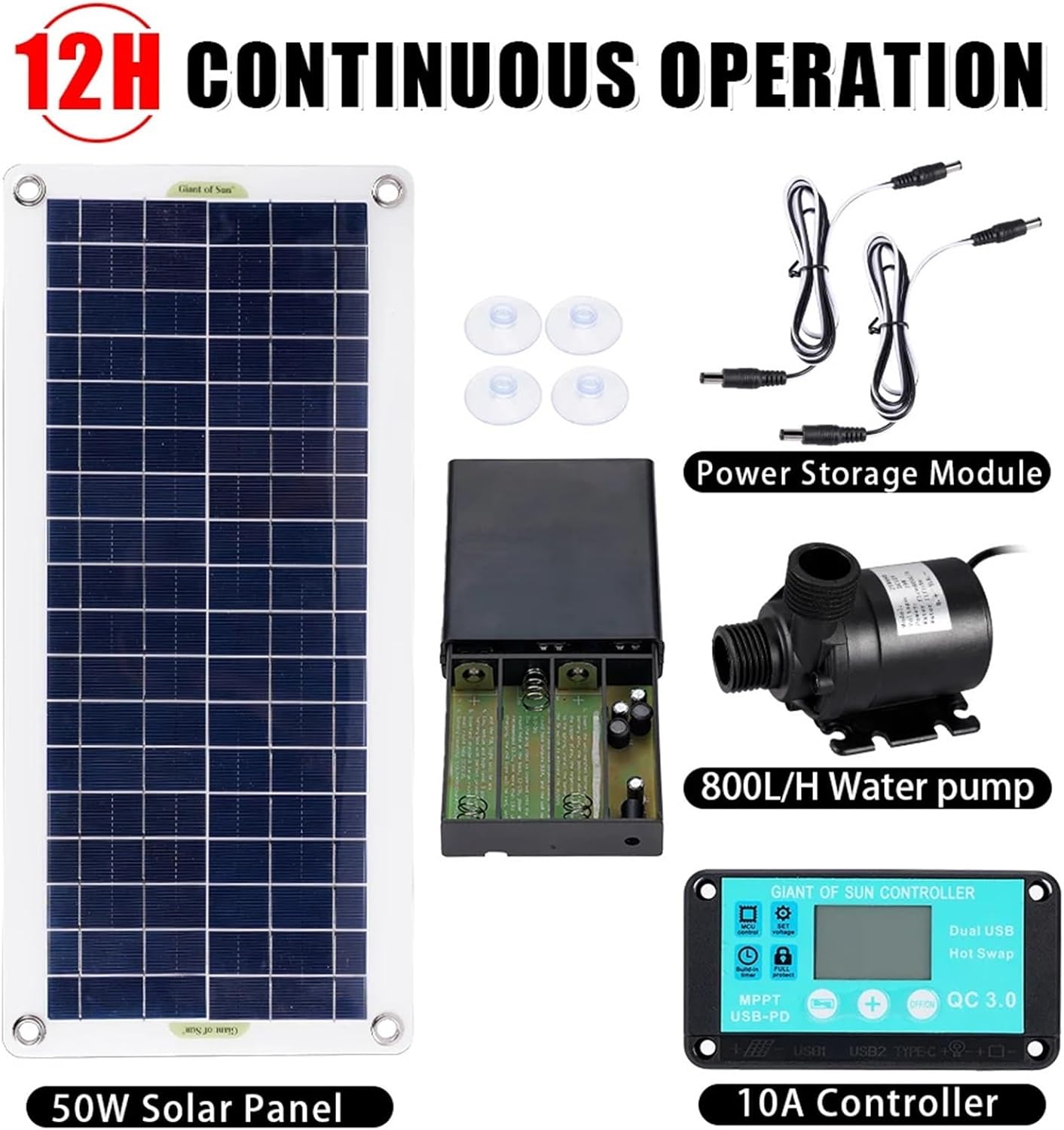 50W 800L/H Brushless Solar Power Water Pump Set Ultra-quiet Submersible Motor Fish Pond Garden Fountain Decoration(Without Battery)