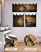 Vista 4 de Tab Top Curtain Valance and Tiers Set,Fruit Grapes Red Wine Cellar Barrel Light Filtering Kitchen Curtains Valances,Vintage Brown Wood Grain Cafe