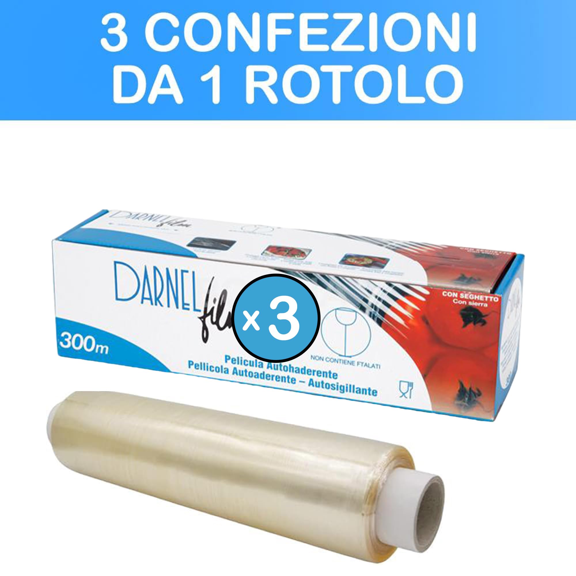 GM 3 ROTOLI Pellicola Trasparente per Alimenti 29,5cm x 300mt con Seghetto. Avvolgi, Cucina e Conserva con Cura gli Alimenti. Pellicola Trasparente di Qualità
