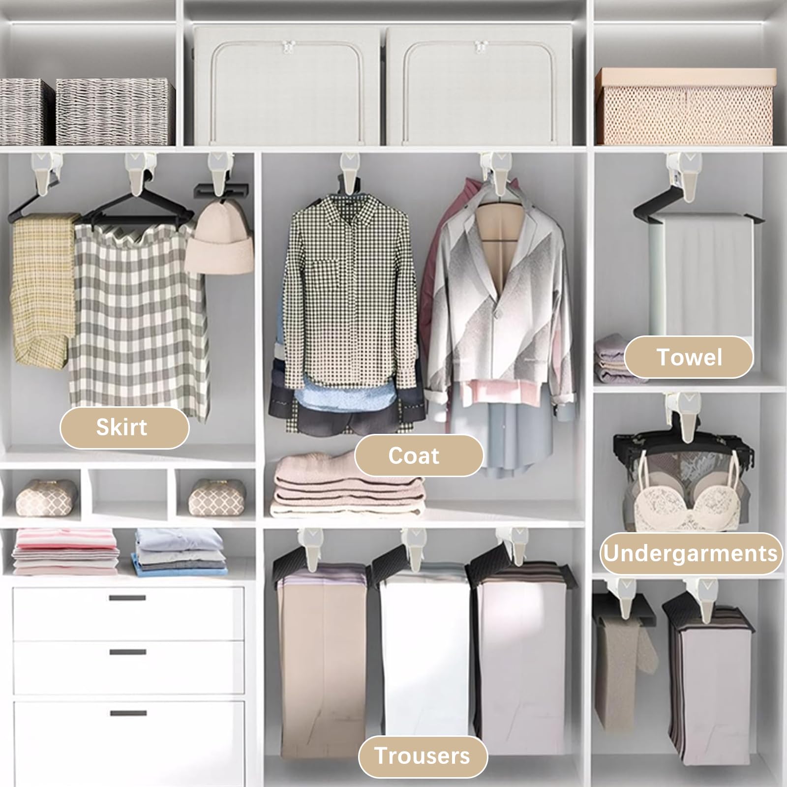 Appendiabiti estraibile regolabile da 31 cm, appendiabiti estensibile per riporre pantaloni e vestiti, supporto resistente fino a 30 kg, organizer salvaspazio per armadio per uso domestico