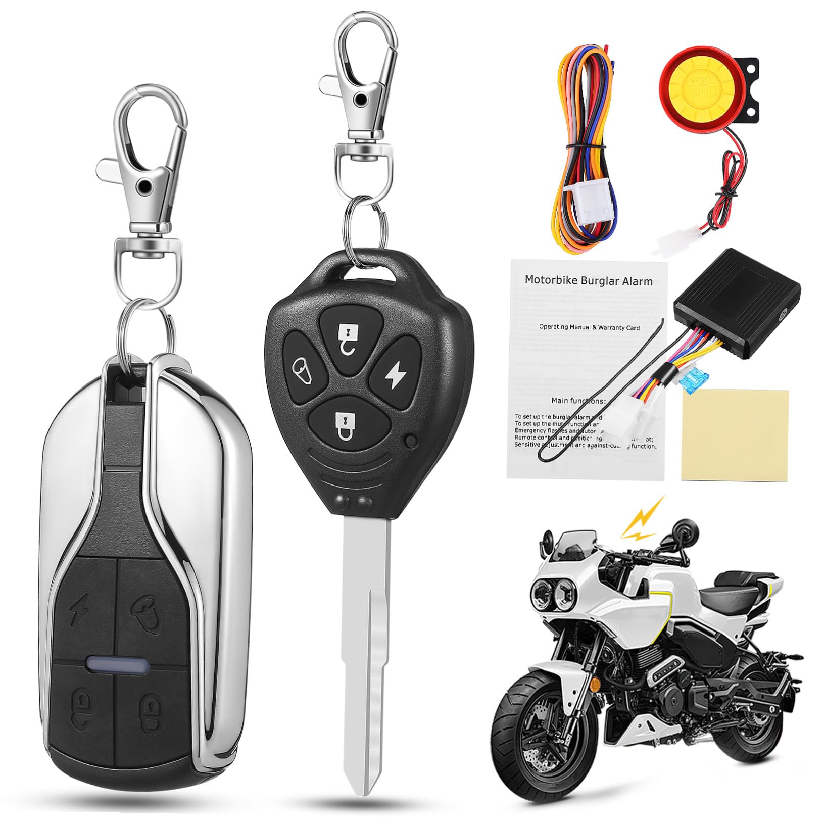 Allarme Antifurto per Veicoli a Due Ruote 315mhz con Avvio Remoto Nero | Abs, Batteria Inclusa, Telecomando in Dotazione, Dispositivo per Scooter e Motocicletta