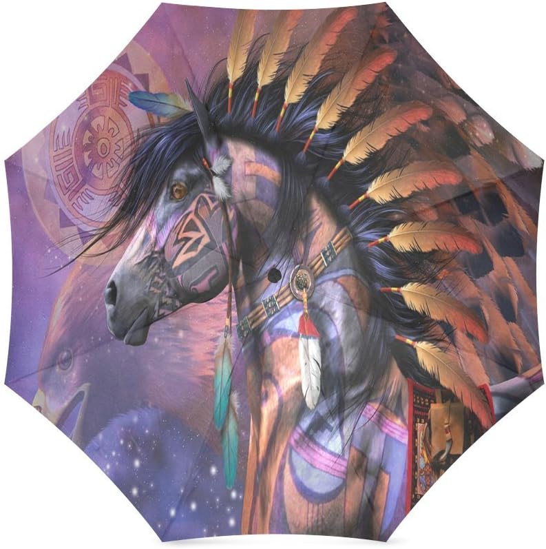 Thanksgiving/Christmas Gifts Native American Indian Horse 100% Fabric And Aluminium Foldable Umbrella