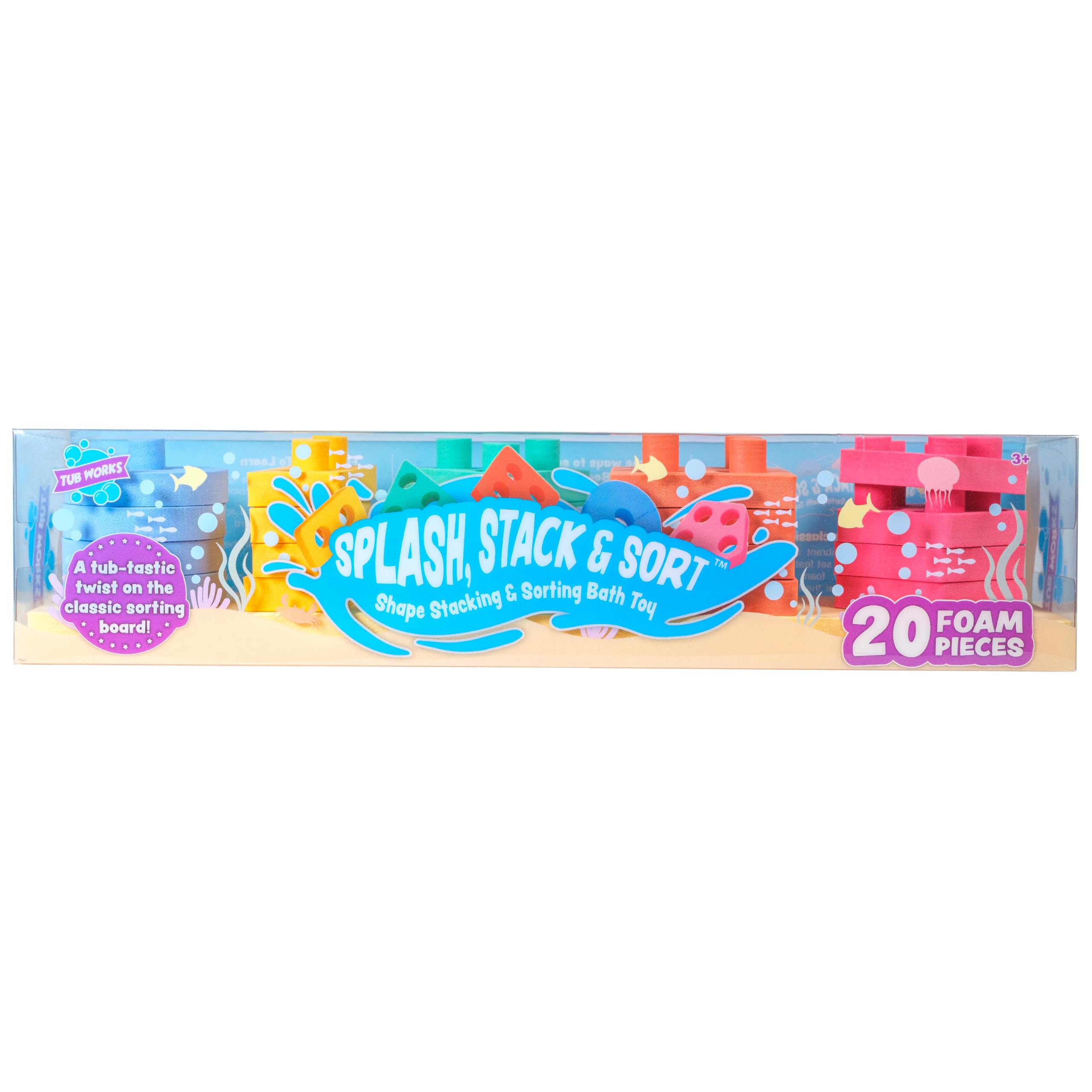 Splash, Stack & Sort - Juguete de baño para niños pequeños | 20 piezas de espuma | Clasificación de colores y apilamiento de formas Juguetes de baño para niños | Flotadores y se adhiere a 8