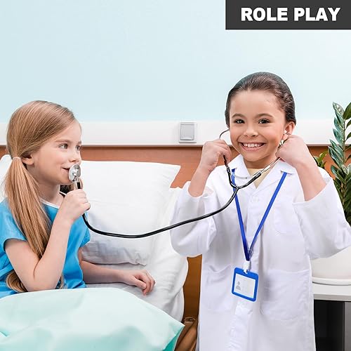 Miniatura 6 de Juego de 18 abrigos de laboratorio para niños, disfraz blanco de científicos con tarjeta de identificación para niños, juego de rol, carrera, día de