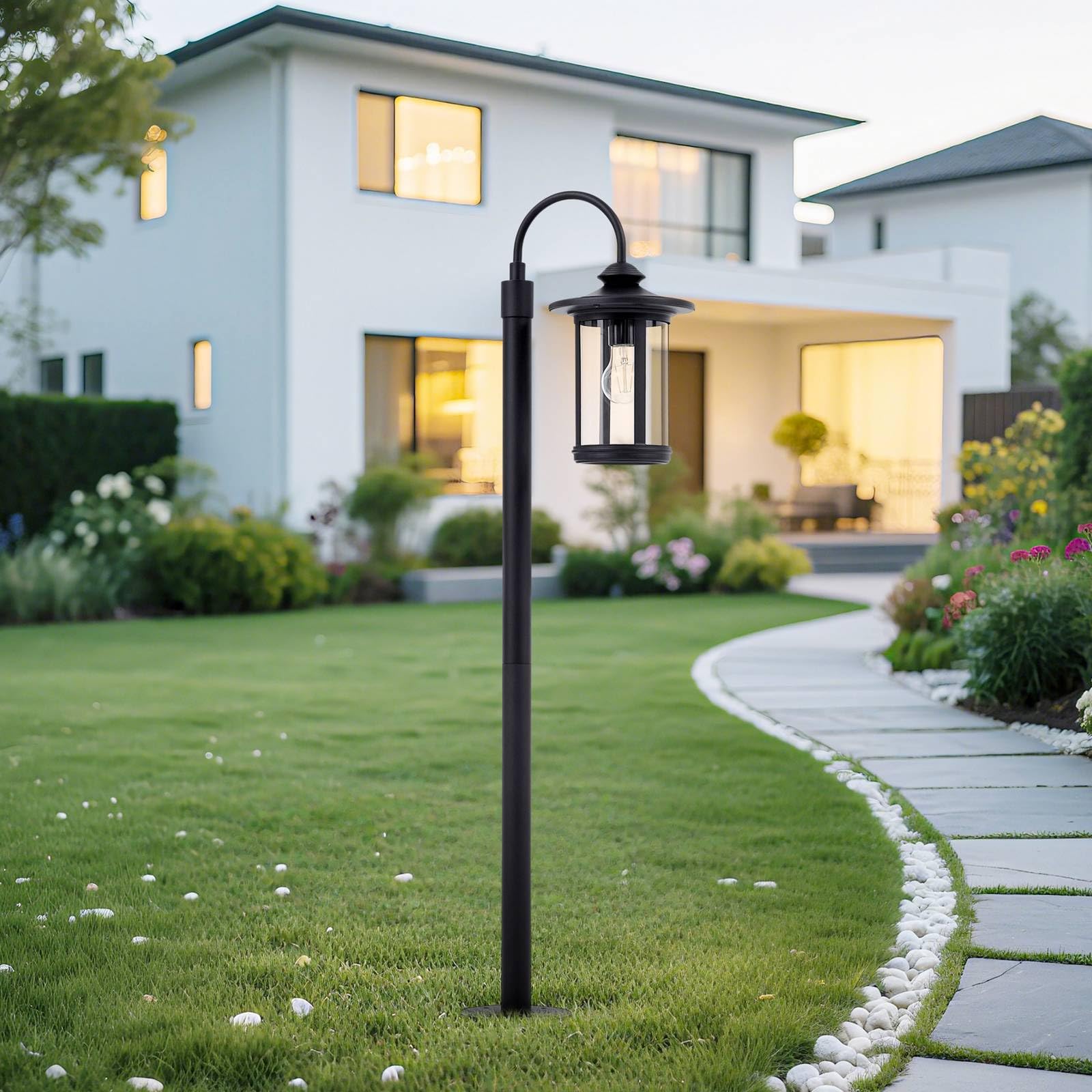 Lindby Lampa zewnętrzna (latarnia) Zayn (nowoczesna) w kolorze czarnym z aluminium (1 żarówka, E27) – lampa ścieżkowa, lampa ścieżkowa, lampa cokołowa