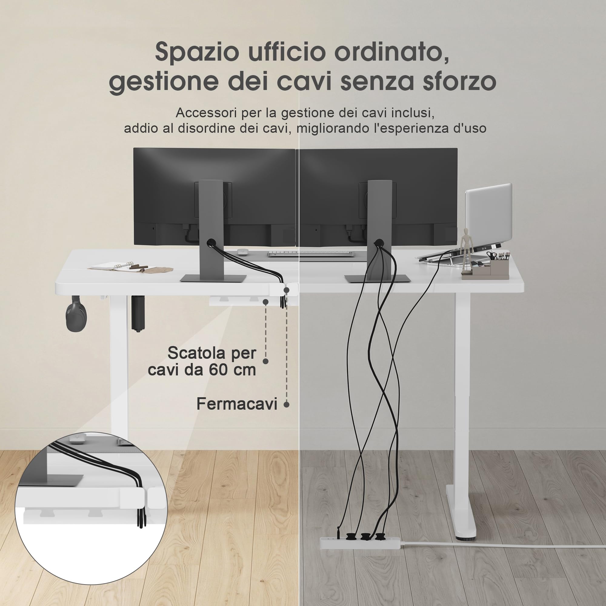 JUMMICO Scrivania Elettrica Regolabile in Altezza con Passacavi,160 x 80 cm Pannello di controllo a 6 tasti con gancio,Scrivania Ergonomica per Casa e Ufficio,Scrivania PC & Standing Desk, Bianca