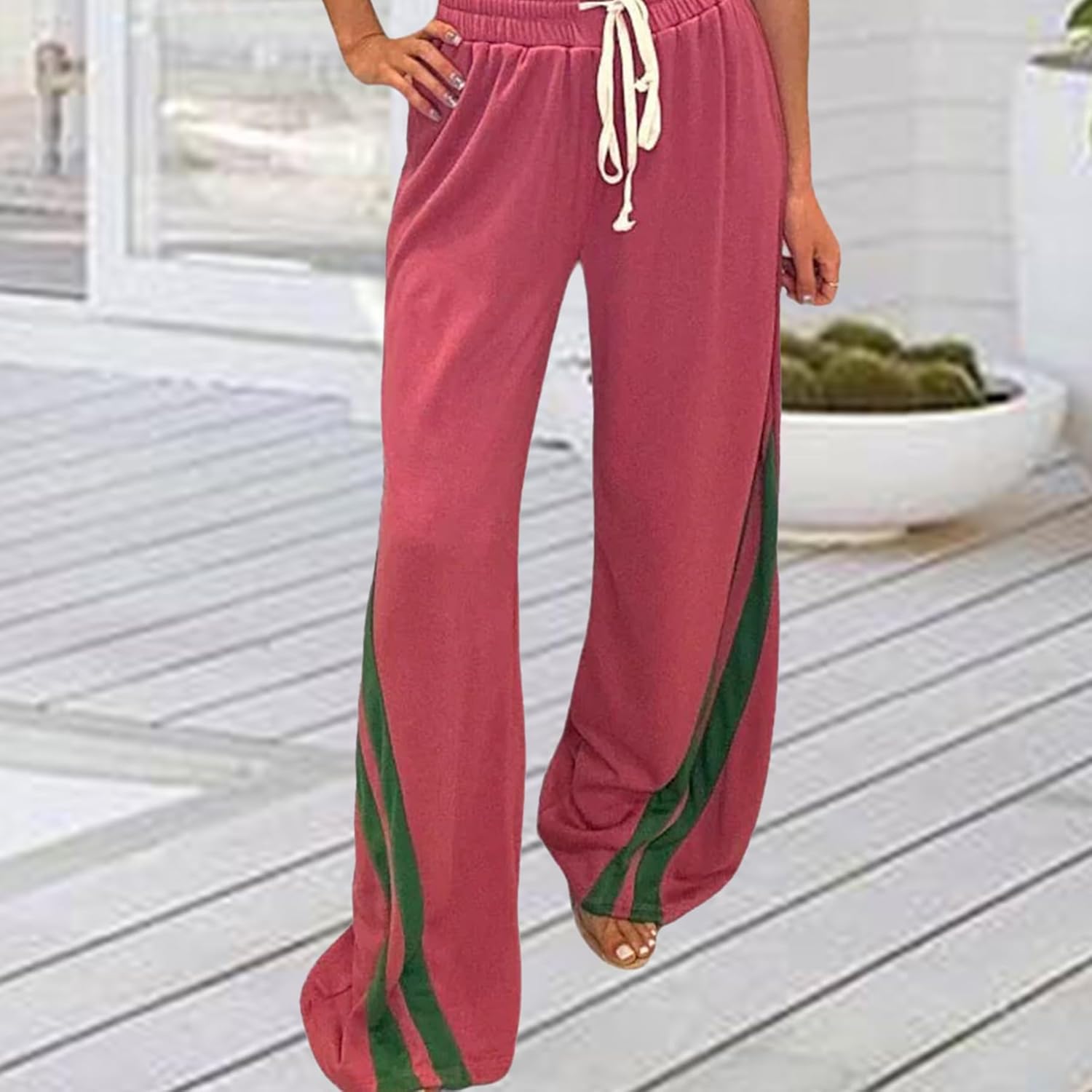 Voghtic Wide Leg Sweatpants Women Striped Drawstring Hight Waisted Loose Casual Pants Lounge Baggy Jogger Track Trousers - Image 4