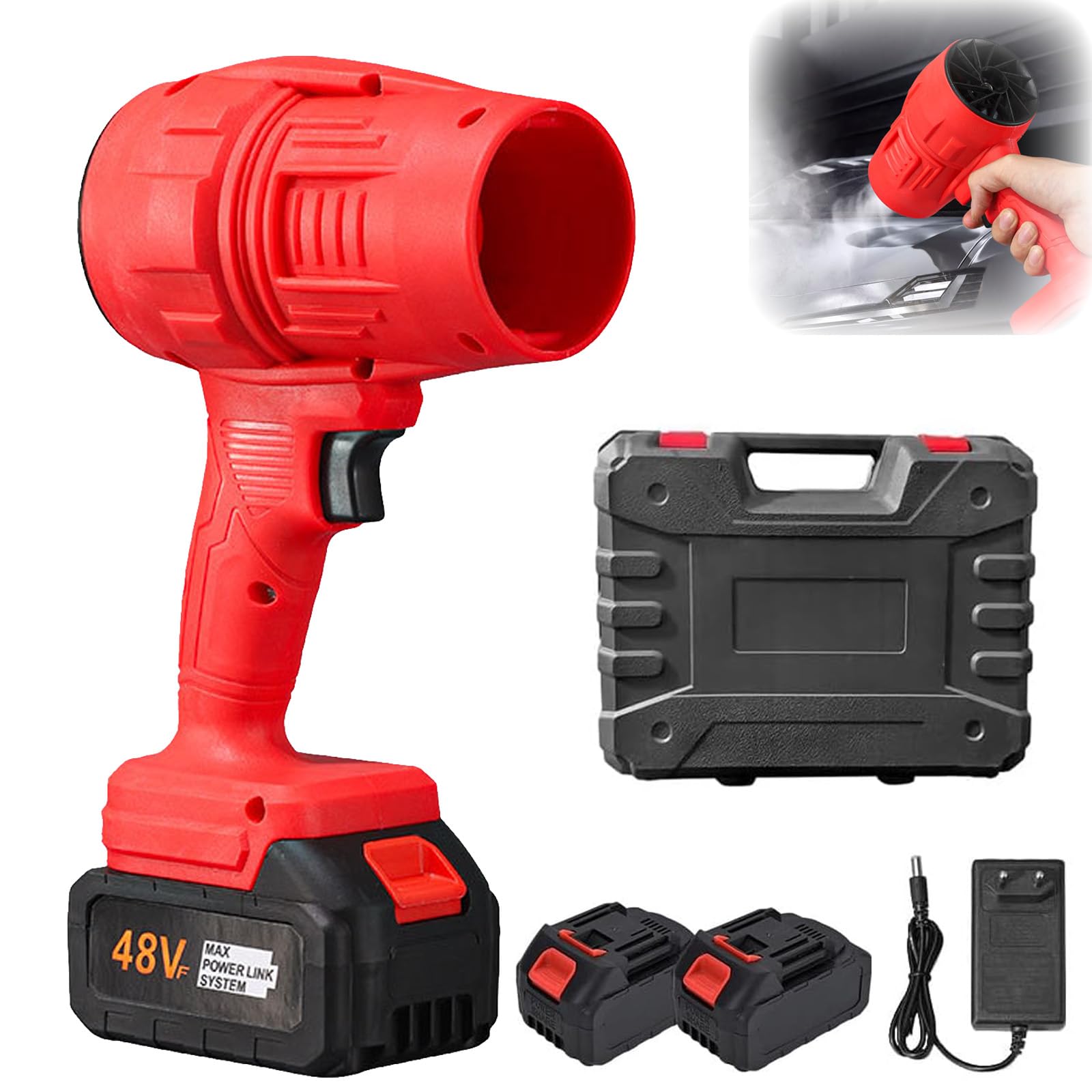 Yaepoip Turbo Jet Blower, Cordless Turbo Super Power Air Duster, Super Power Turbo Fan Portable Cordless Turbo Jet Fan Blower for Drying, Cleaning, Snow Blowing (Red)