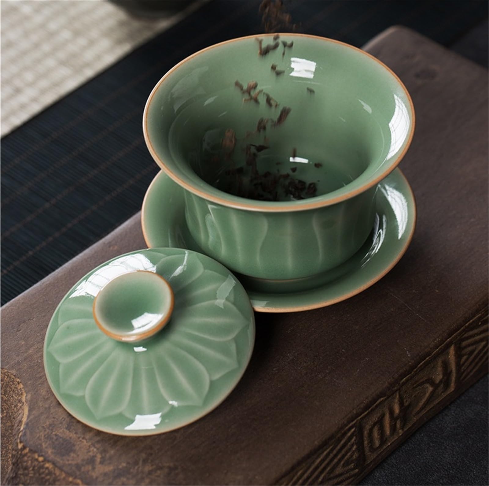 100 ml chiński Longquan Celadon Gaiwan estetyczny wierszyk trzy talenty herbata Tureen pokrywa do herbaty miska herbata