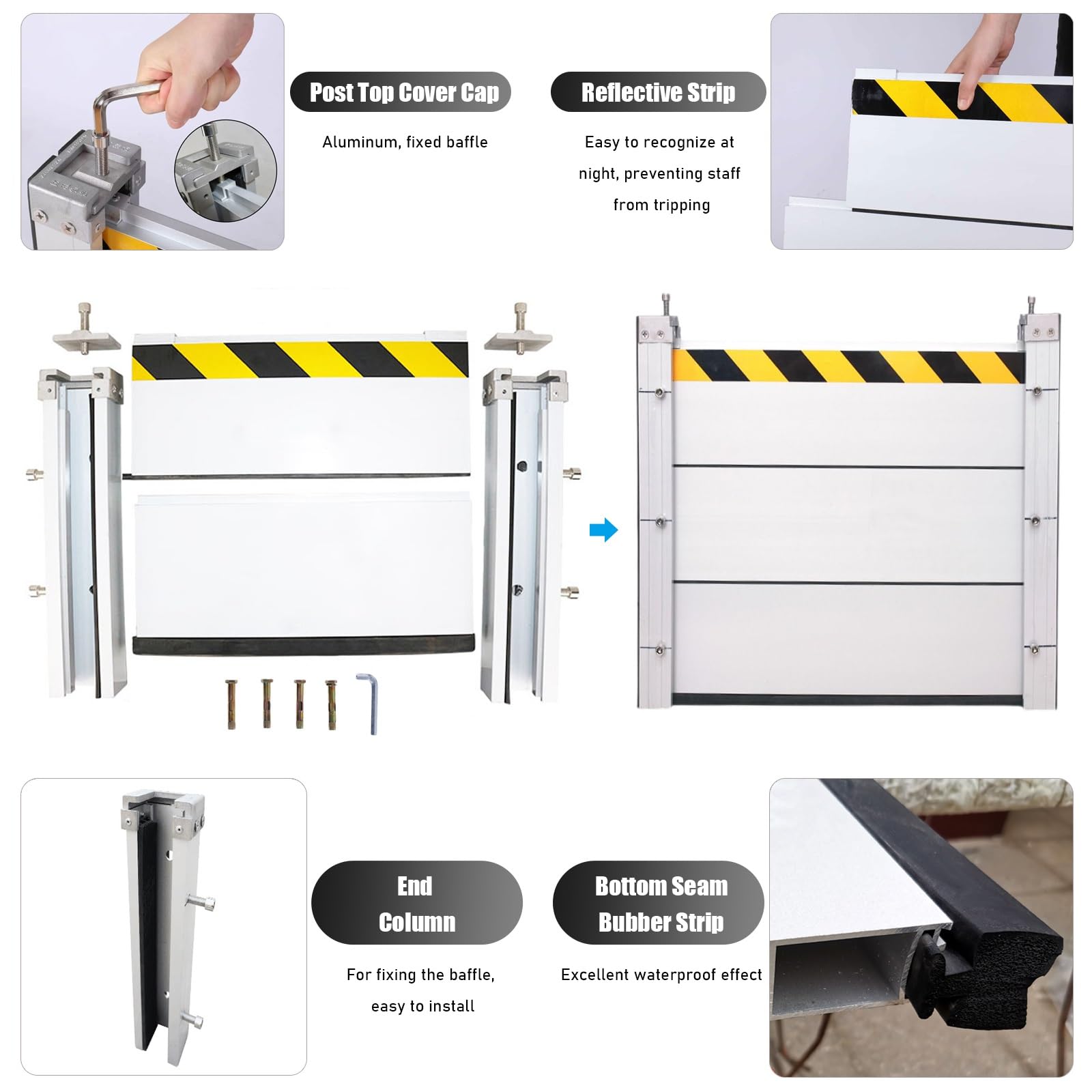 Barrera de control de inundaciones reutilizable Generic, placa deflectora larga de prevención de agua para pasajes subterráneos, puertas de sótano, varios tamaños disponibles (2.6-13 pies)