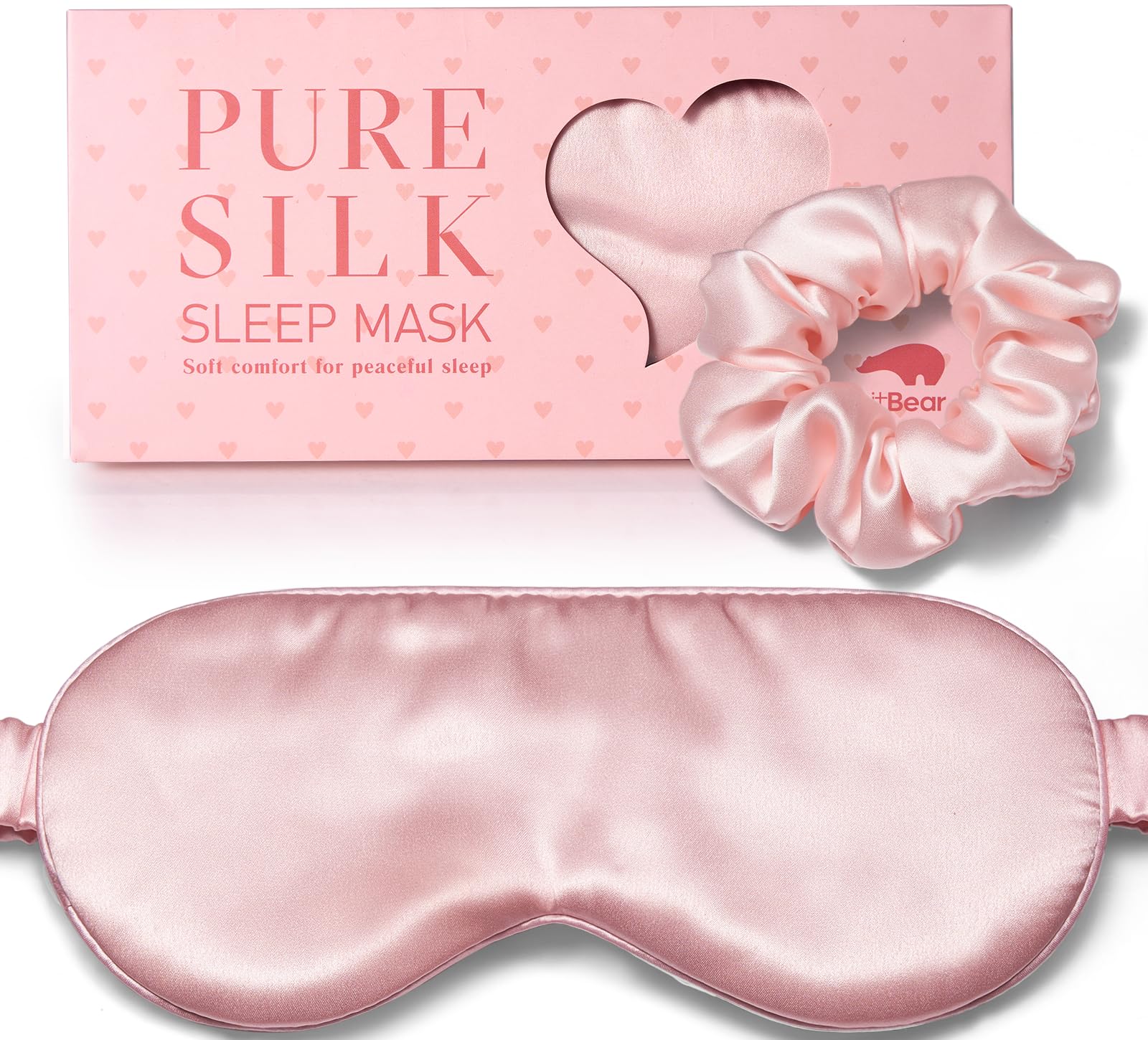 LitBear Schlafmaske Seide für Seitenschläfer, 100% 22 Momme 6A Maulbeerseide Füllung & Stoff, Lichtblockierende Schlafbrille für Frauen & Herren, Mit Reisetasche & Haargummi
