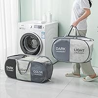 Vista 7 de Cesta plegable para la ropa sucia duradera con 2 compartimentos para clasificar y almacenar, cesta portátil para ropa sucia para dormitorio, cuarto
