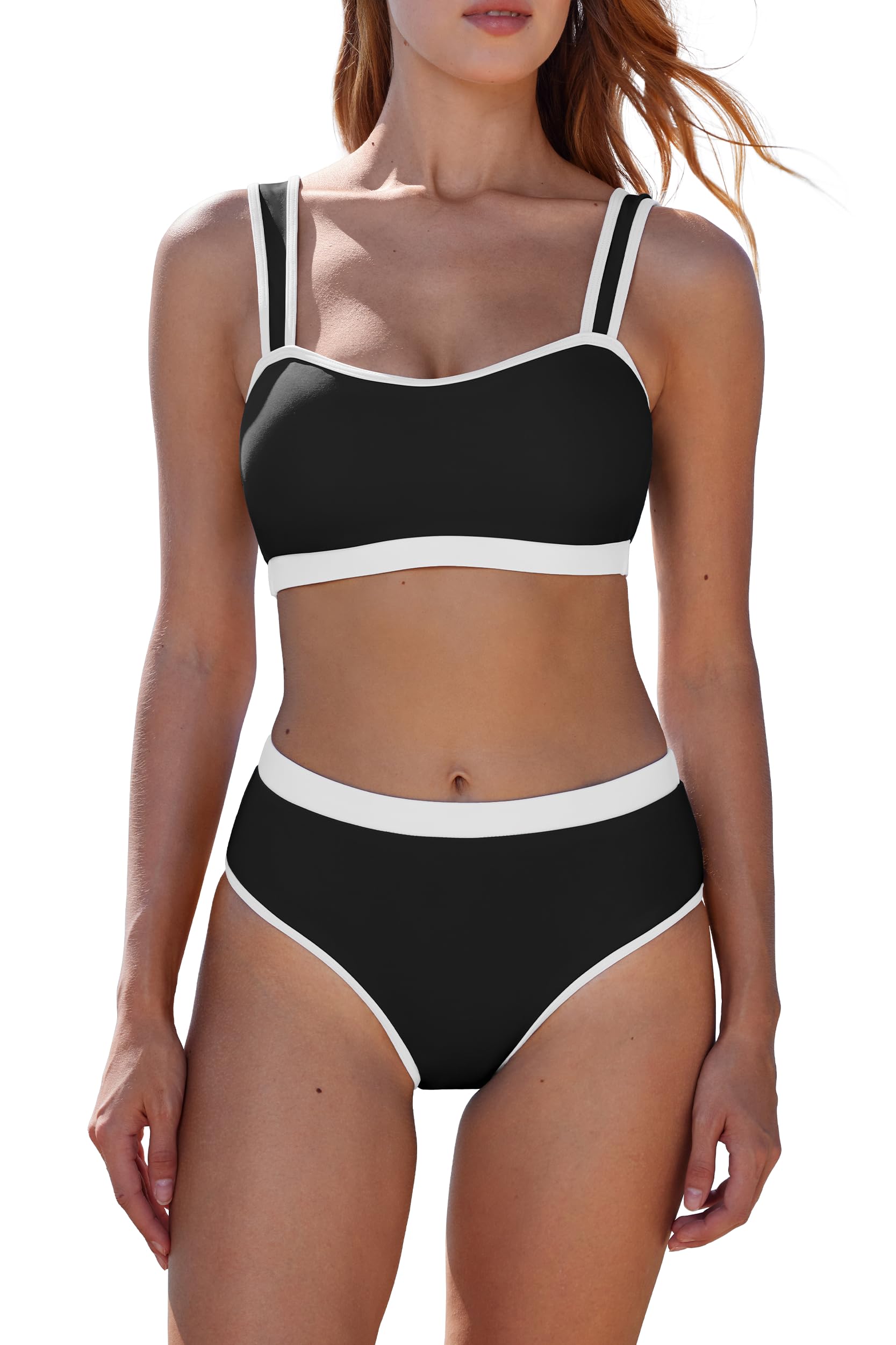 Women's Sports Bikini Set Color Block Cheeky High Cut Two Piece Swimsuit-image-30