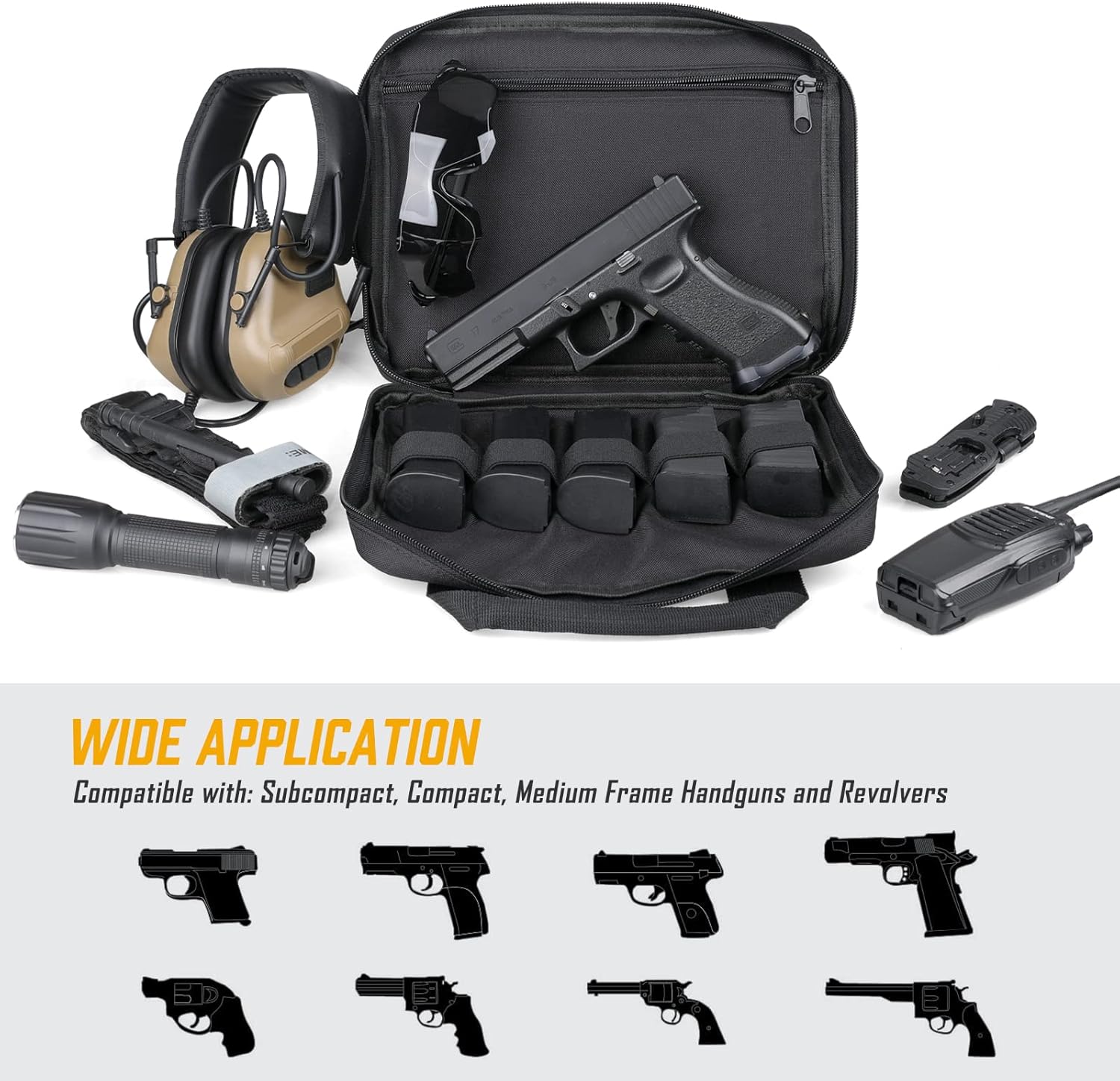 LIVANS Tactical Pistol Handgun Case Bag, Gun Case Soft Gun Carrying Storage Bag Square Pistol Shooting Range Bag Dual Padded Firearm Case Handgun Pouch - Image 6