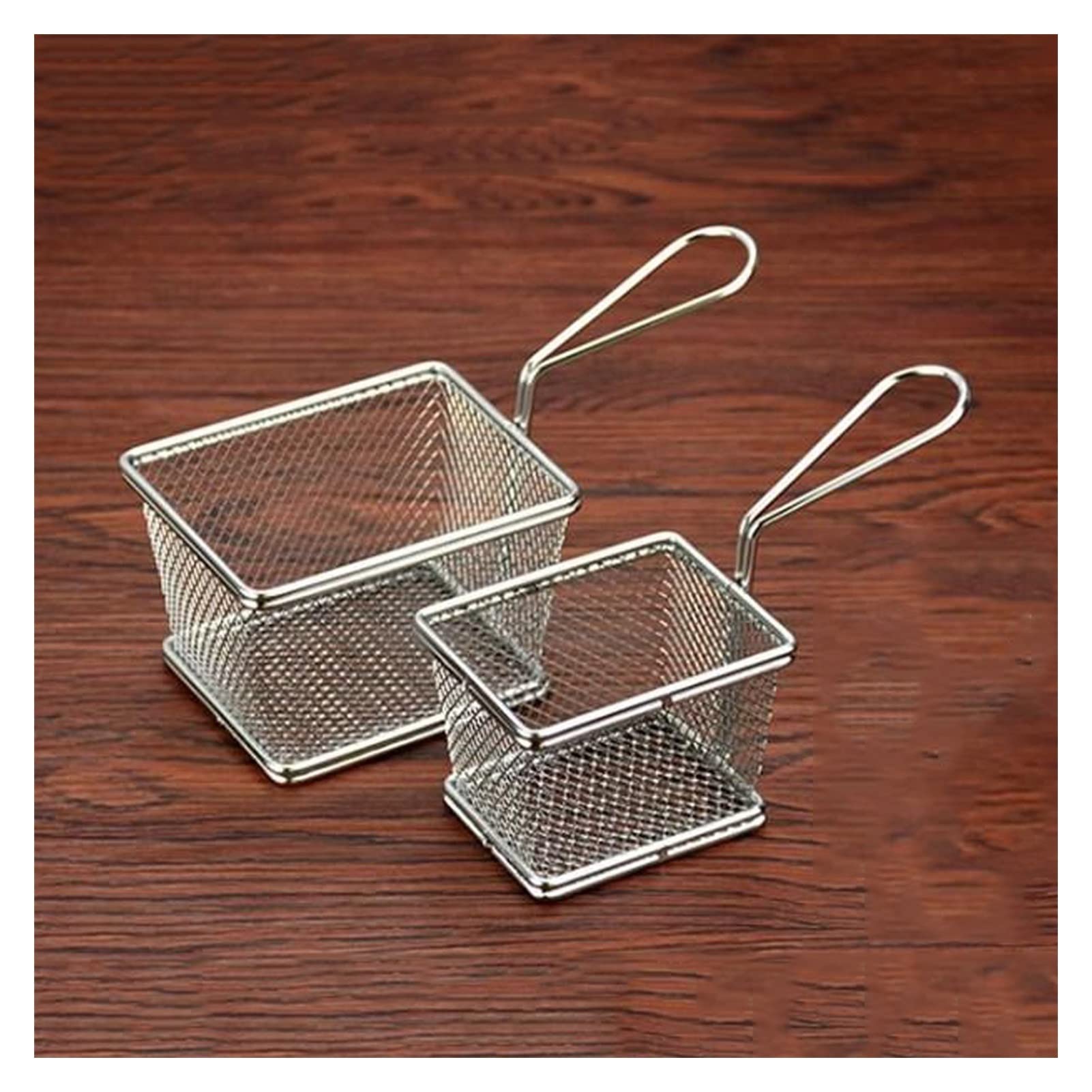 BBTISG Gebakken mand, ronde draad zeef skimmer roestvrij staal frituurmanden met handvat geschikt voor friet, aardappel, gebakken voedsel (vierkant 24 x 24 cm