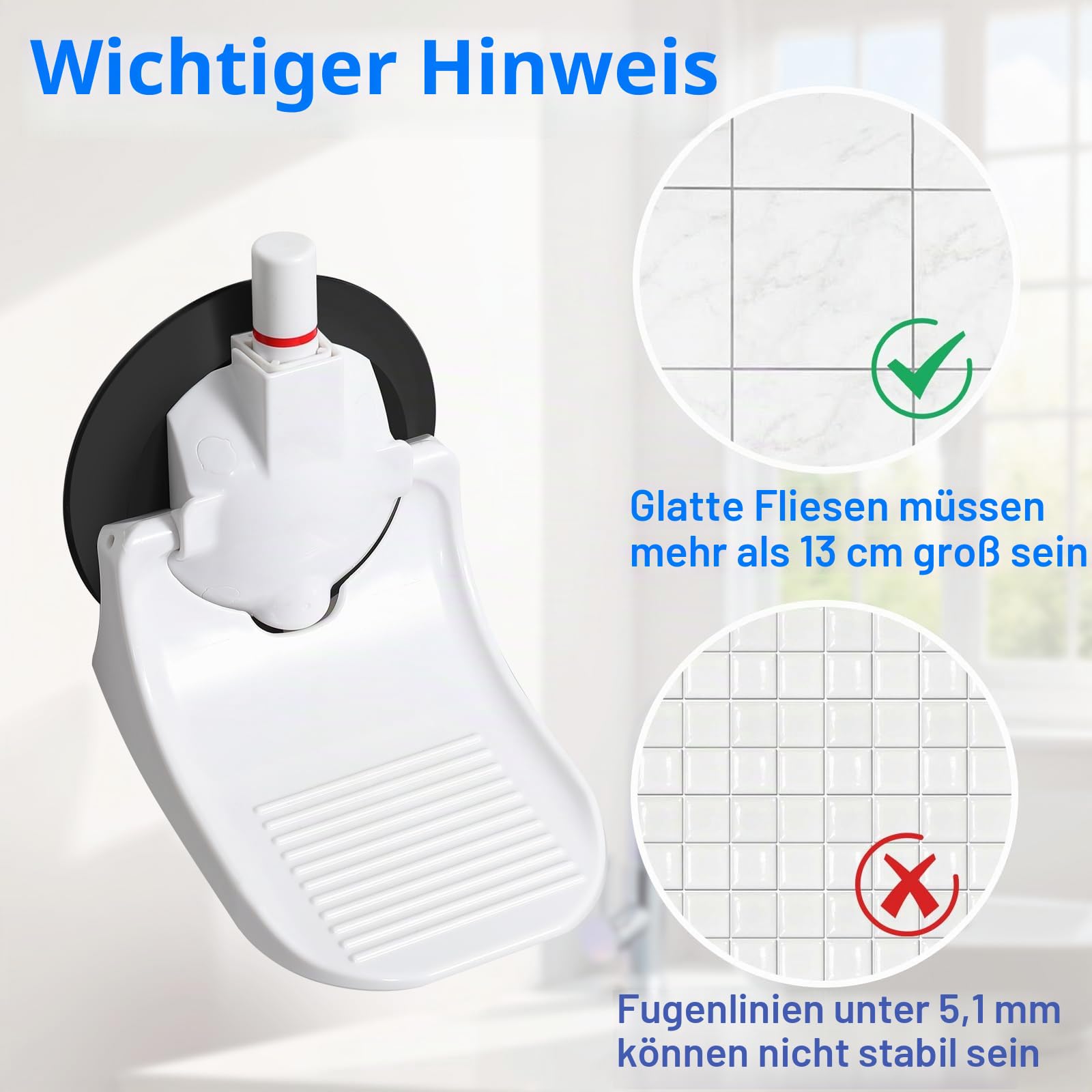 Duschfußstütze zum Rasieren der Beine mit verbessertem industriellem Saugnapf, passt nur glatt & Nicht porös & größere 5,2 Zoll Fliesenwand, Weiß, 1 Stück