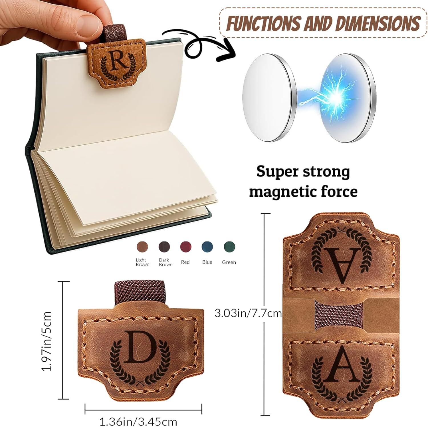 Custom Bookmark with Pen Holder, 26 Letters Name Initial Personalized Magnetic Leather Bookmark, Leather Book Mark for Men Women, Gifts for Book Lovers, Readers, Travelers (Red, A) - Image 2