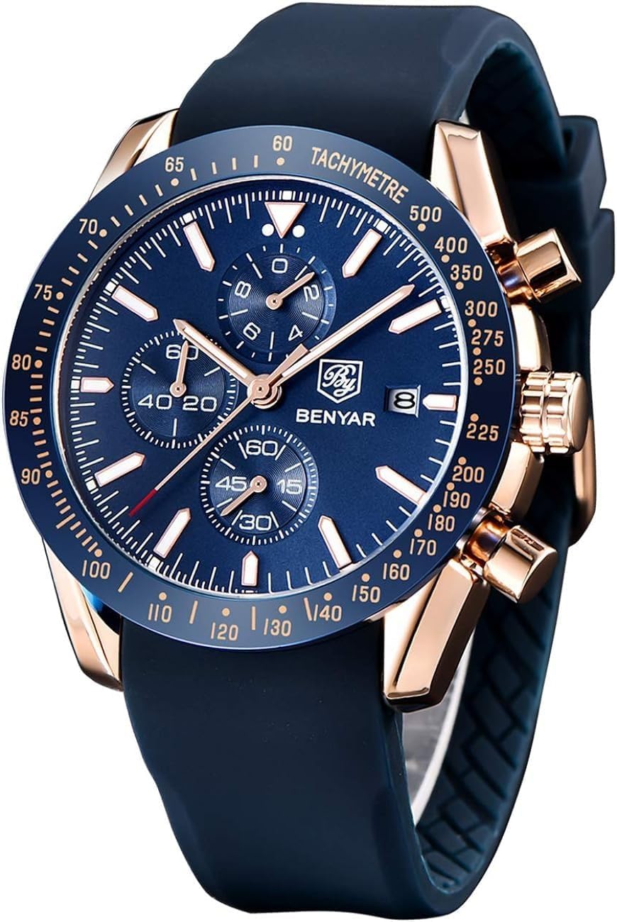 Benyar Luxury Business Casual Party-Wear Silicone Chronograph Date Display Watch for Men