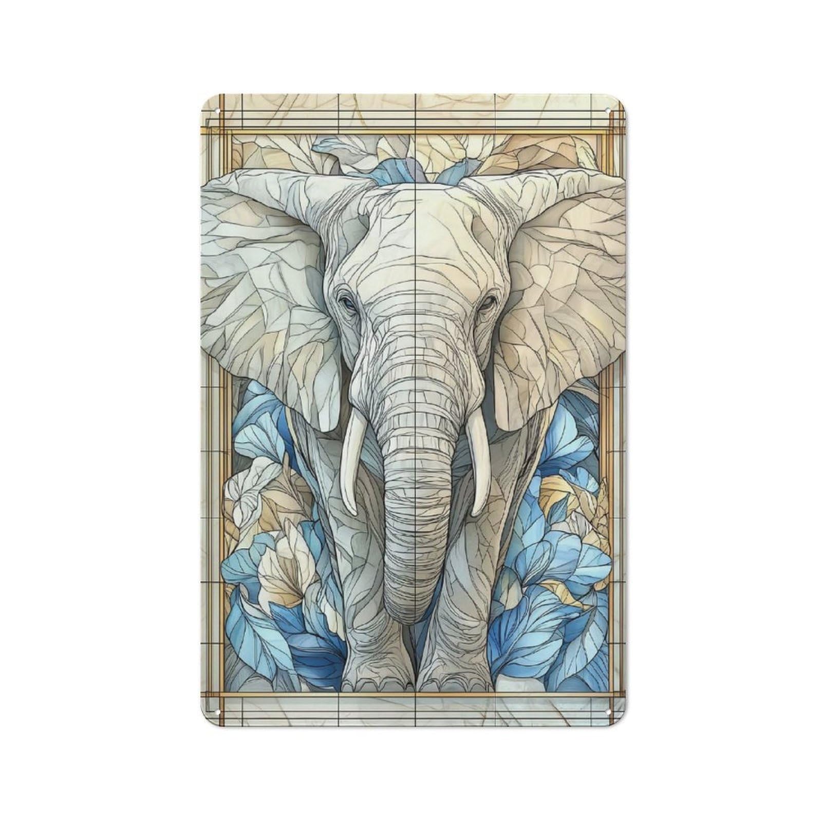 Junmoney Elephant Stained Glass Vintage Metal Plaque 30X20cm For Guest Room Or Hallway, A Decorative Christmas Gift For Guest Room Decorators