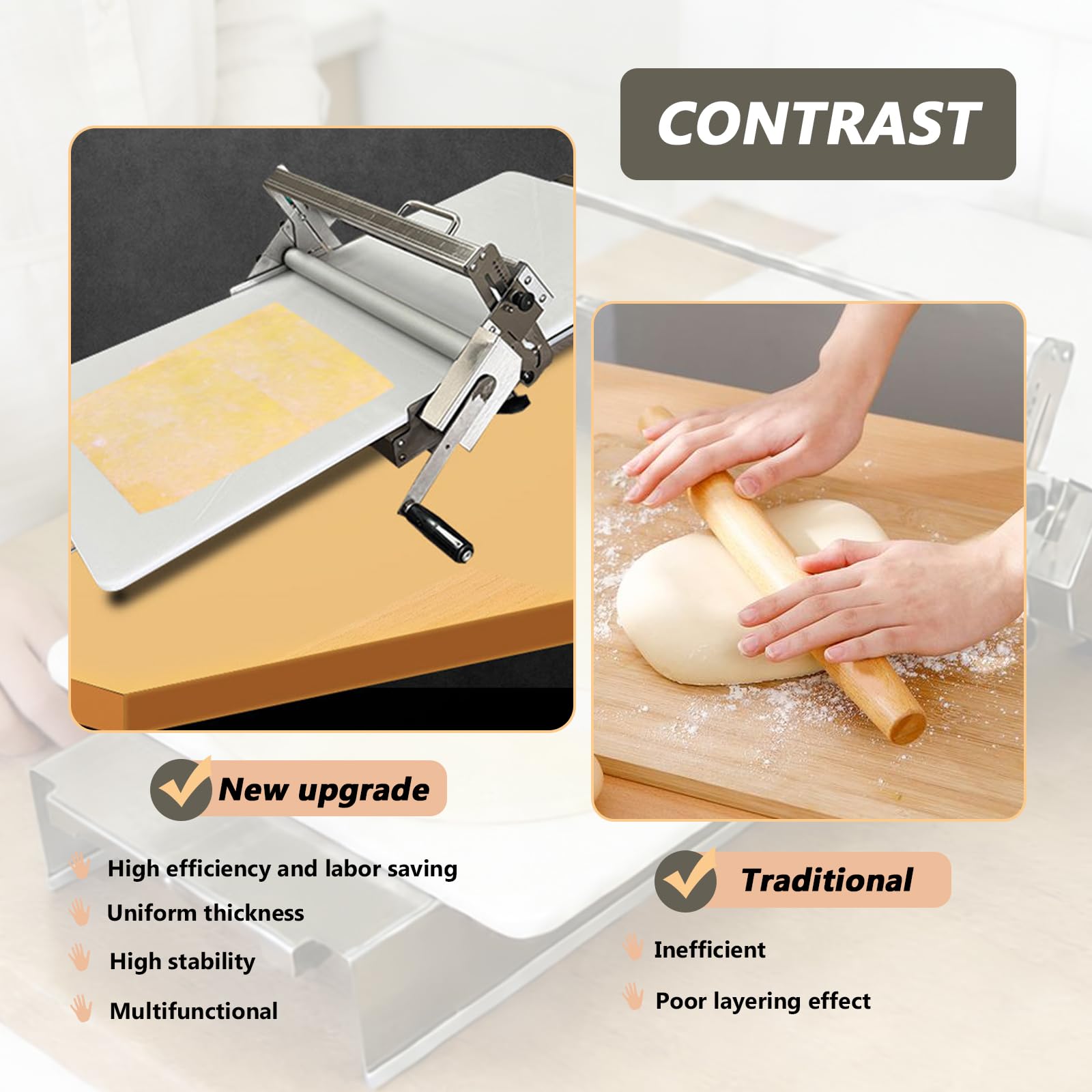 Buhelyc SfogliatricePieghevole Sfogliatrice Professionale Pasticceria con Spessore Regolabile Sfogliatrice Pasticceria Manuale per Commerciale E Domestico(Size:Stile B)