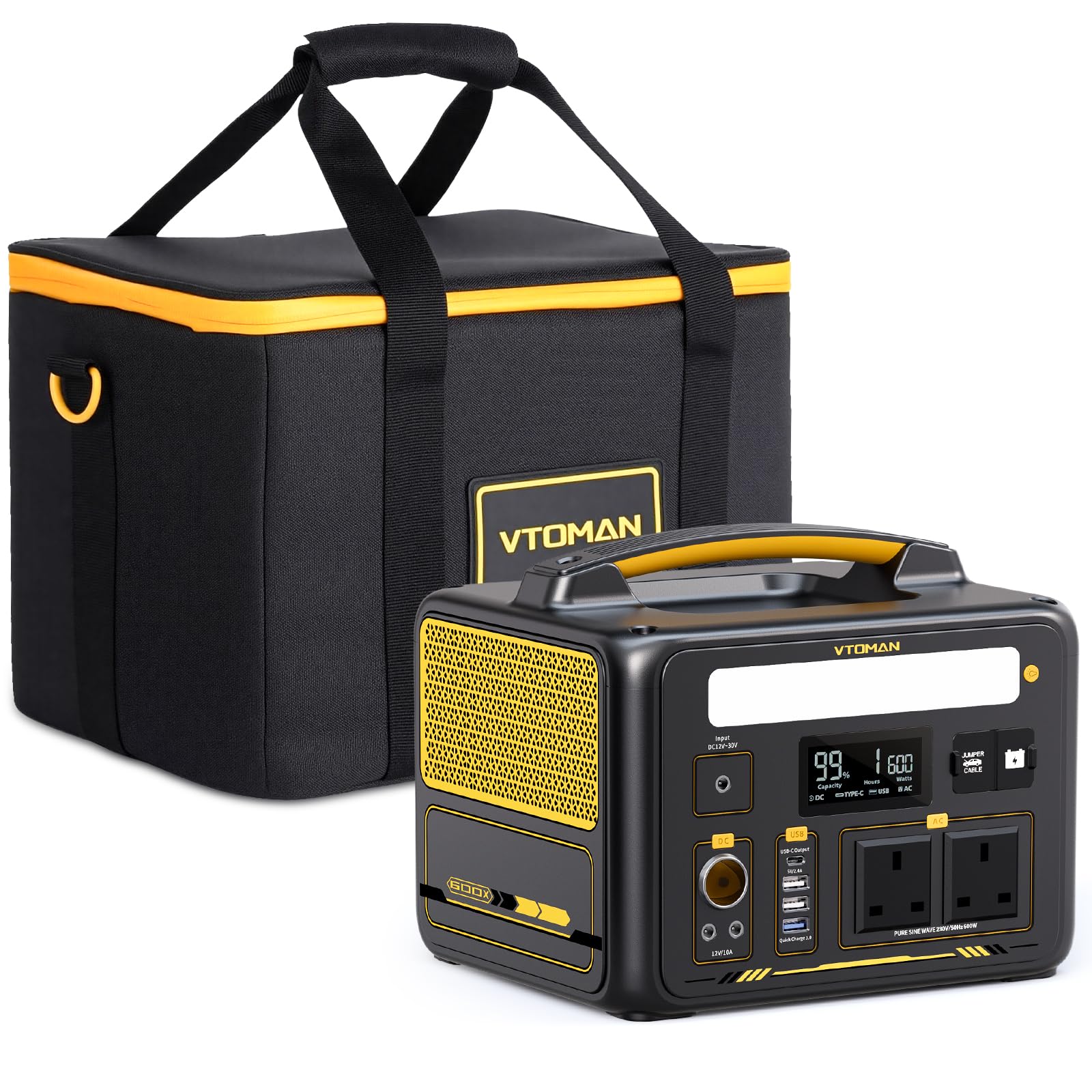 VTOMAN Jump 600X Portable Power Station with Carrying Bag- 600W Solar Generator 299Wh LiFePO4 Battery Solar Power Station with 2x Pure Sine Wave (Surge 1200W) AC Outlet, PD 60W USB-C for Home Use,Camp