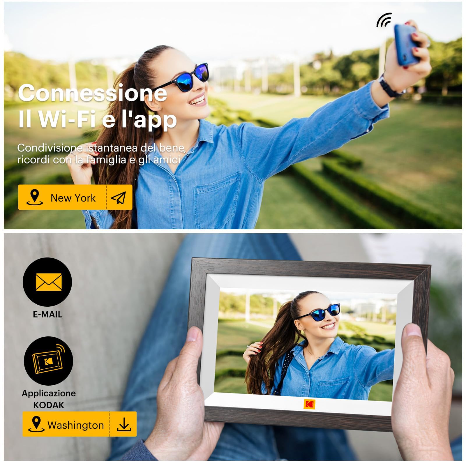 KODAK Cornice Digitale WIFI 10,1 Pollici，Cornice Foto Digitale con Schermo Touch IPS 1280 * 800 e 32GB di Memoria，Cornice Elettronica per Micro SD Card/USB, Rotazione Automatica