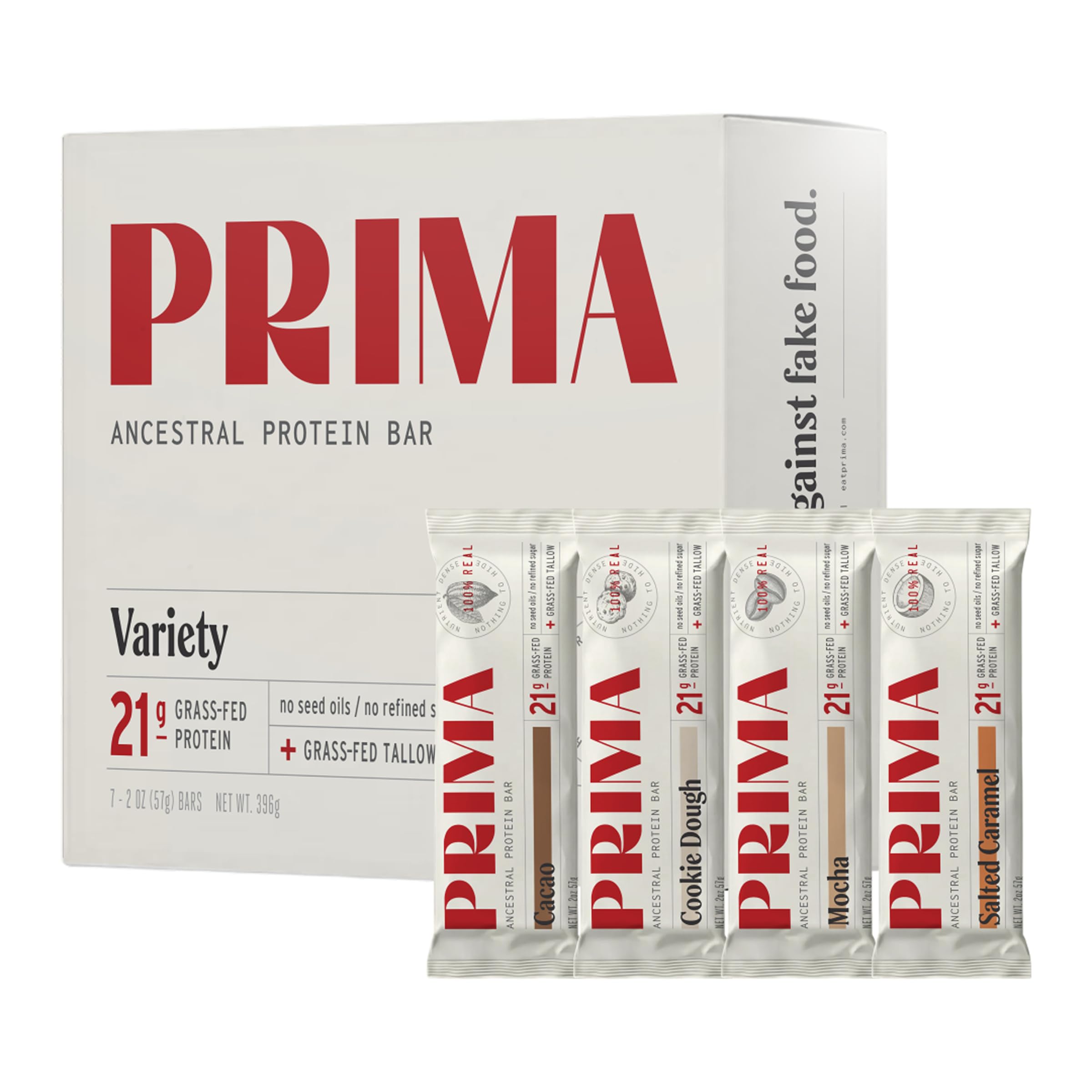 PRIMA ANCESTRAL PROTEIN BAR | Grass-Fed Protein Bars Variety Pack 7-Pack | 21g