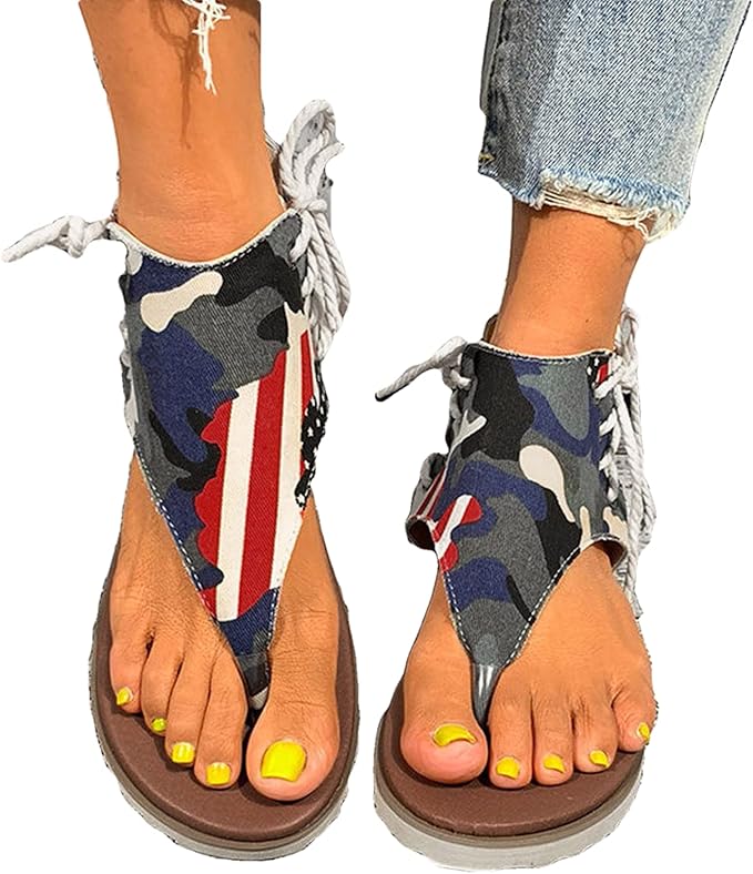 Sandals for Women Dressy,American Flag Gladiator Sandals Summer Beach