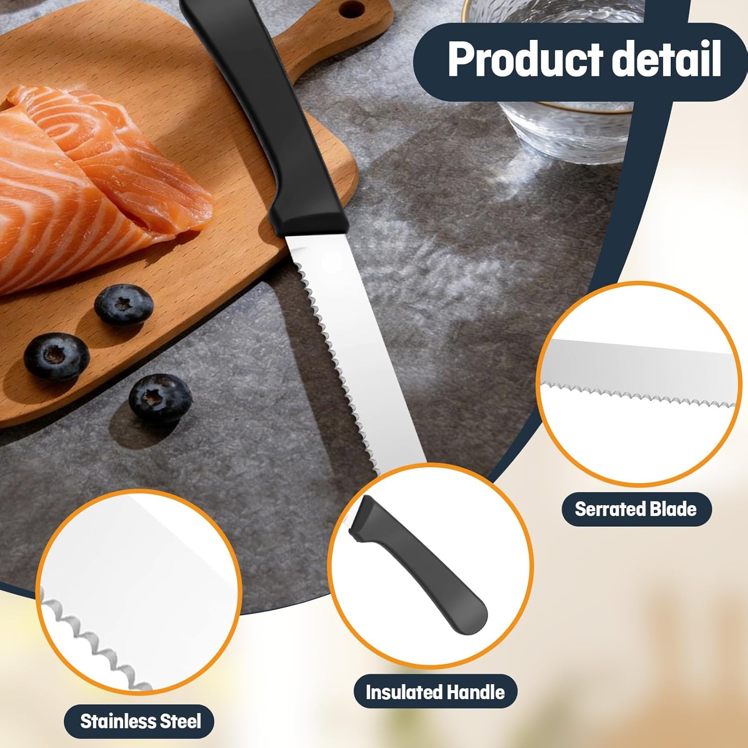 200 Pcs 8.39 Inches Steak Knives Bulk Restaurant Dinner Knives Stainless Steel Serrated Blade Steak Knives Set with Round Tip for Kitchen Home