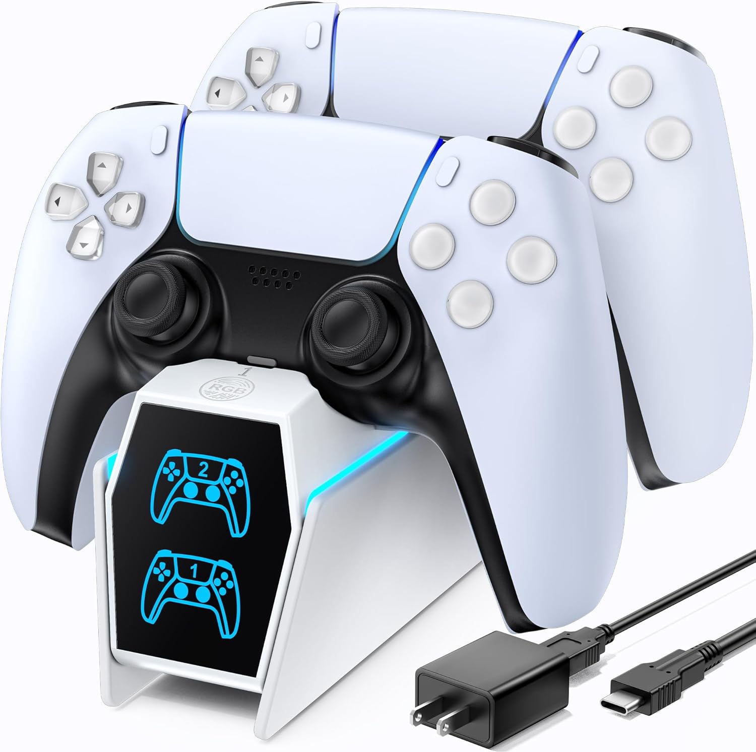 P5 Controller Charger with Fast Charging AC Adapter, P5 Controller Charging Station Stand for PlayStation 5, Docking Station Replacement for P 5 Accessories Kits, White