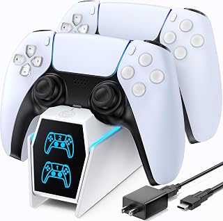 P5 Controller Charger with Fast Charging AC Adapter, P5 Controller Charging Station Stand for PlayStation 5, Docking Station Replacement for P 5 Accessories Kits, White