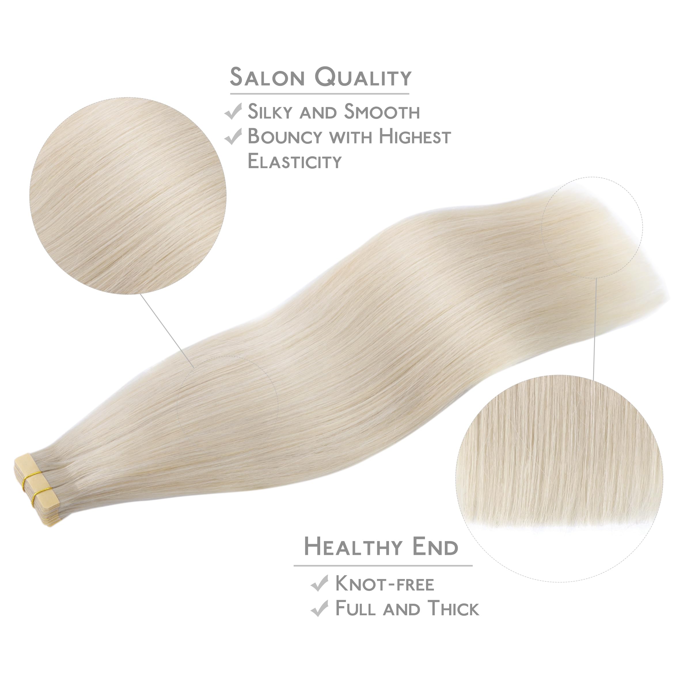 WENNALIFE Tape Extensions Echthaar, 20pcs 50g 35cm 14 Zoll Platinblond Remy Invisible, Seidig Gerade Echthaar Extensions Skin Weft Tape Ins - 4