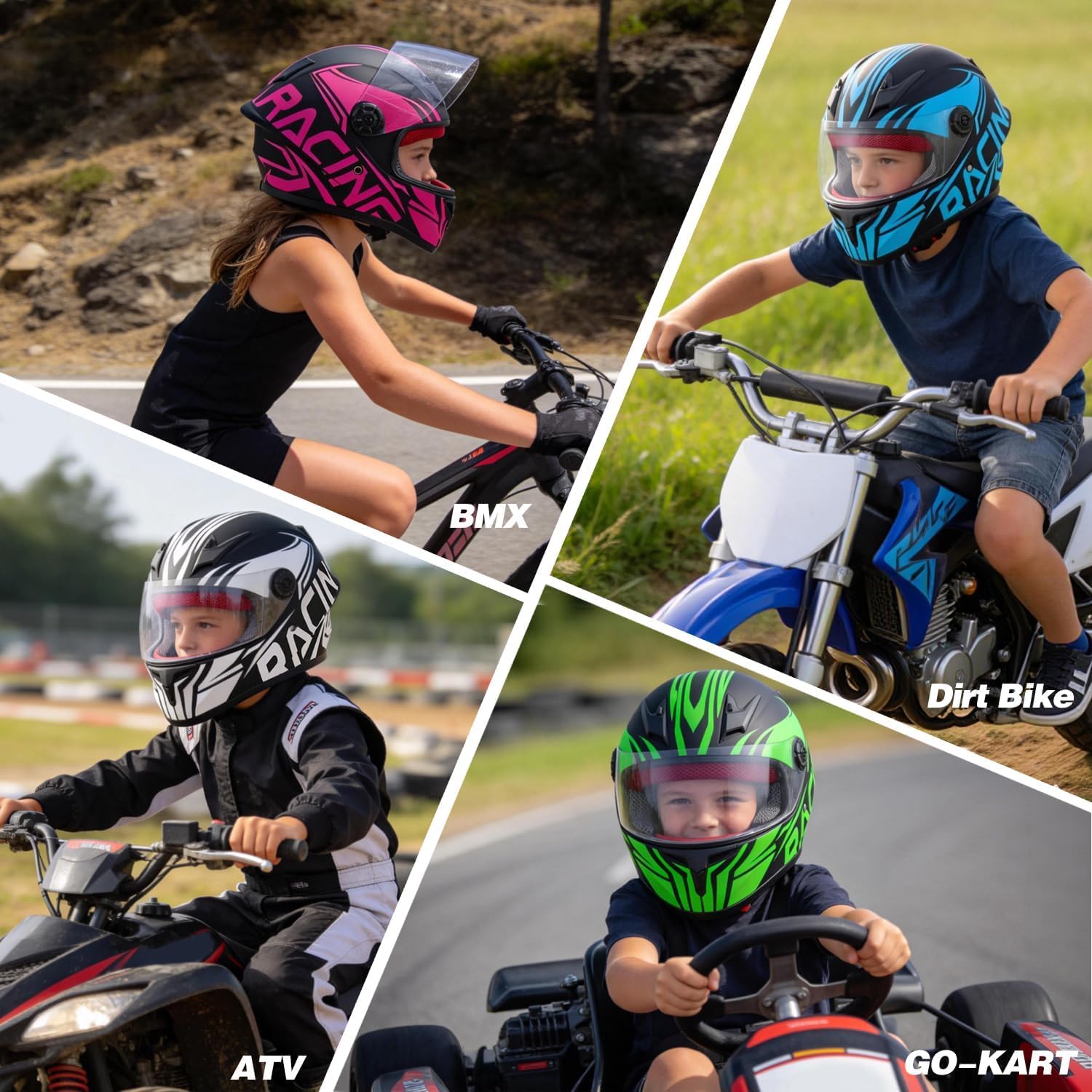 Kids Full Face Motorcycle Helmet, Child Go-Kart Dirtbike ATV Motocross 4-Wheeler Street Racing Offroad Motorbike Helmet, DOT Approved