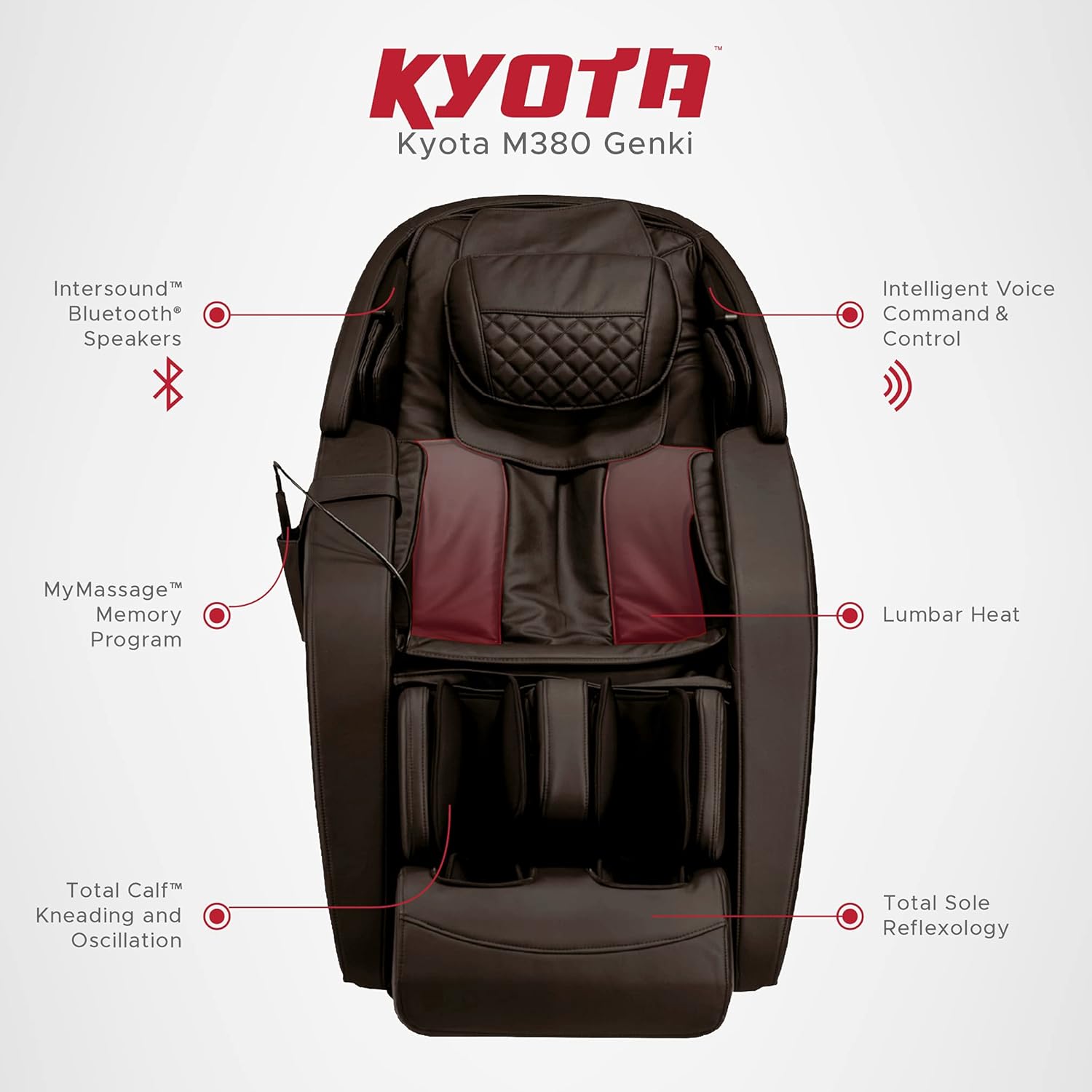 Kyota M380 Genki Massage Chair (Brown), Zero-Gravity Recliner Massage Chair Featuring Calf Kneading Oscillation, Chromotherapy Lights, and Intelligent Voice Command and Control, Reclining Massager